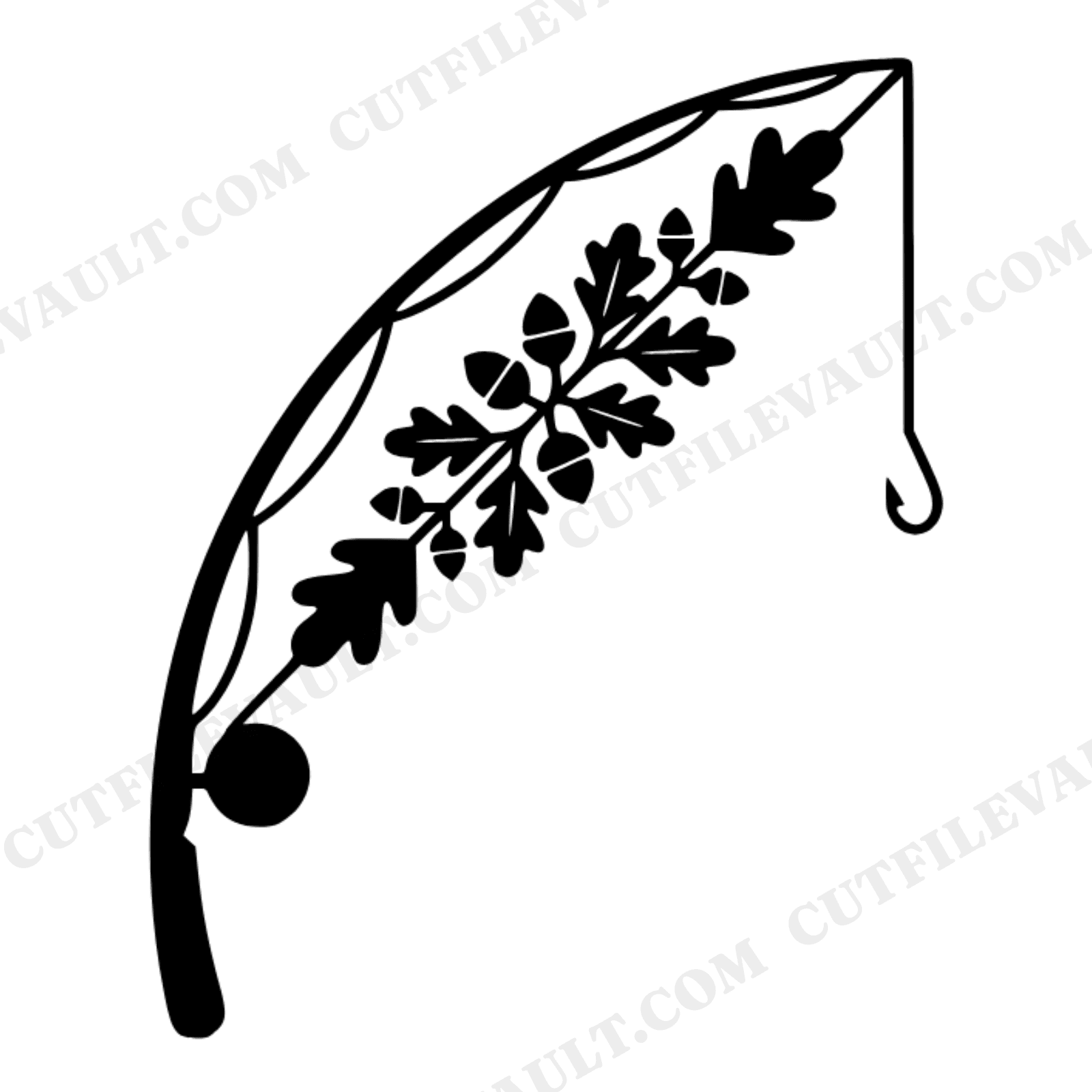 Autumn Equinox Fishing Rod SVG PNG, Fall Oak Leaves Cut File, Fishing Silhouette Design, view 1