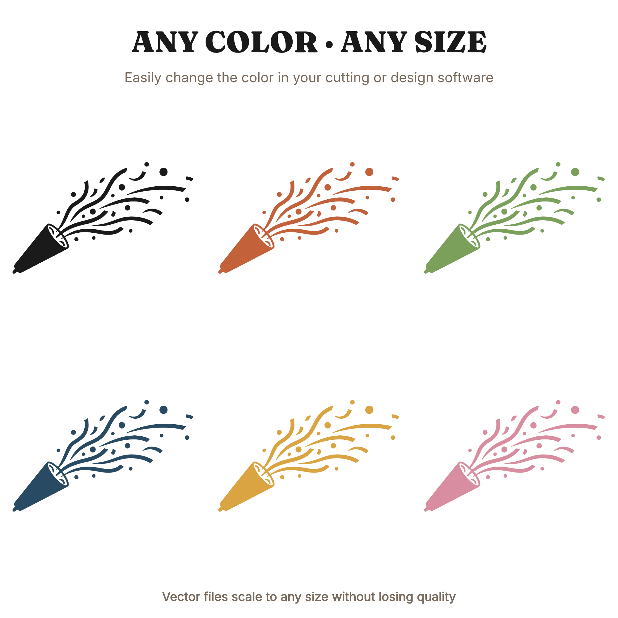 New Year Confetti Popper SVG PNG, Party Celebration Cut File, Scandinavian Line Art Design, view 2