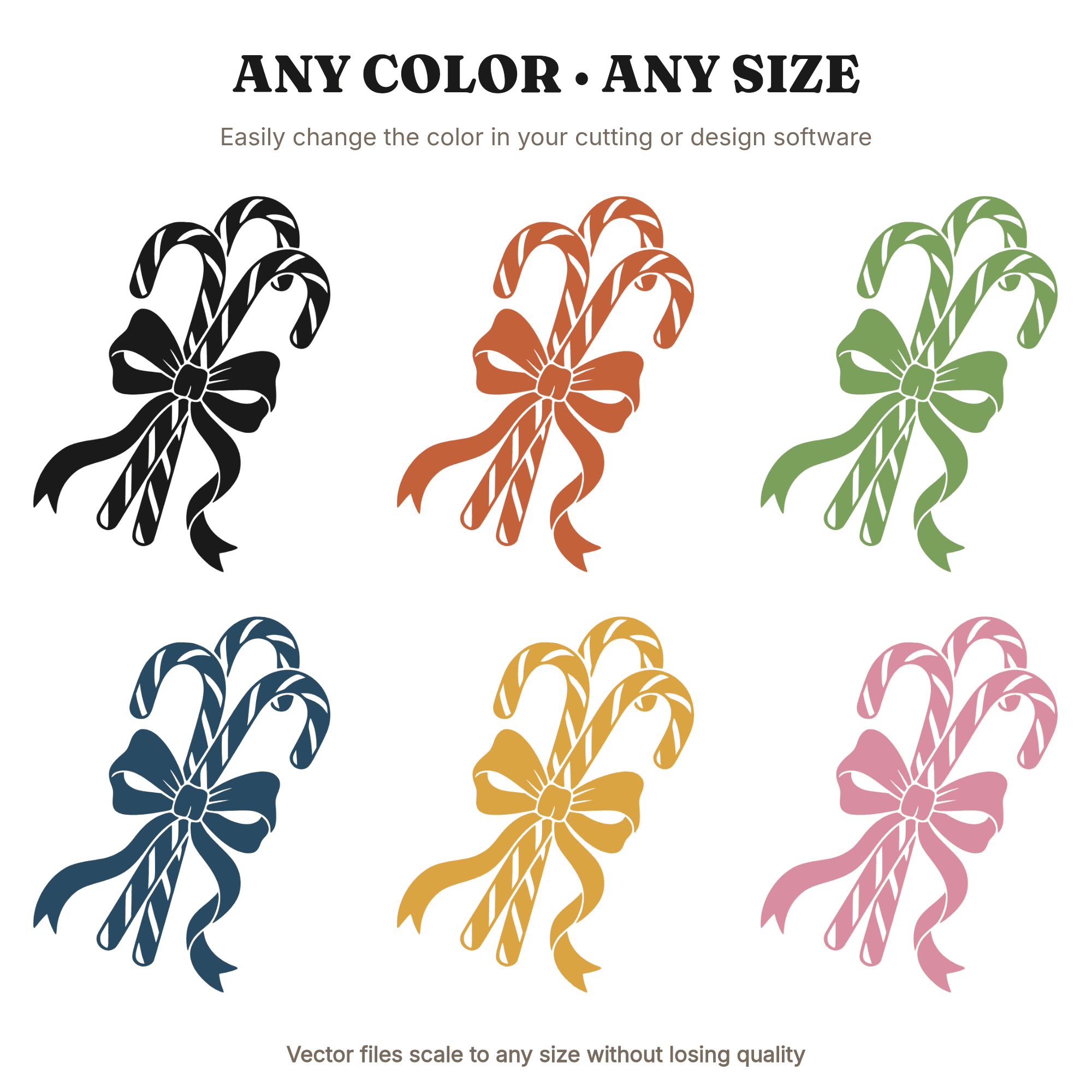 Farmhouse Christmas Candy Cane Bundle SVG PNG, Vintage Botanical Holiday Bow Cut File, view 2