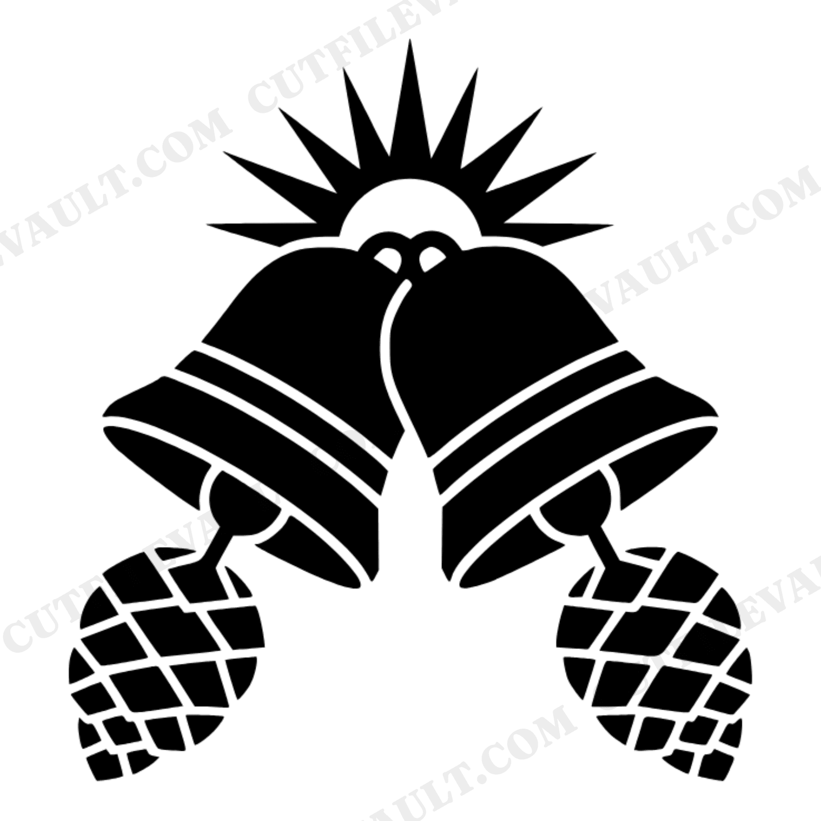 Art Deco Christmas Wedding Bells SVG PNG, Pinecone Holiday Wedding Cut File, Winter Decal Design, view 1