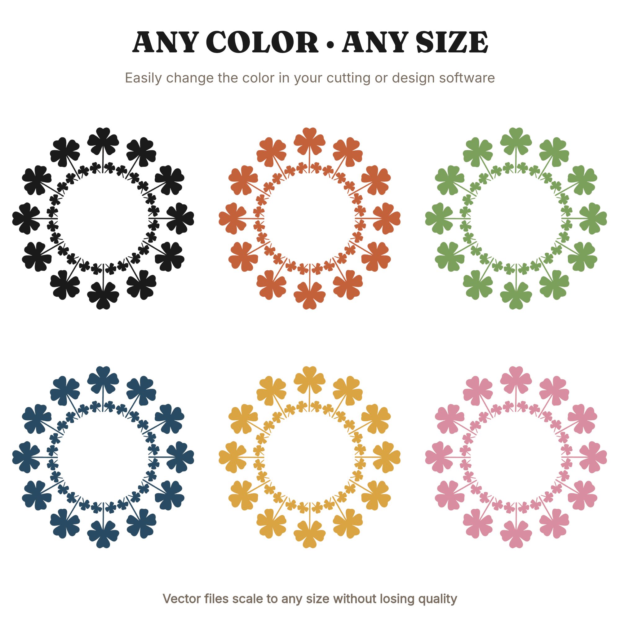 Minimalist Shamrock Wreath SVG PNG, Scandinavian Circle Line Art, St Patricks Day Cut File, view 2