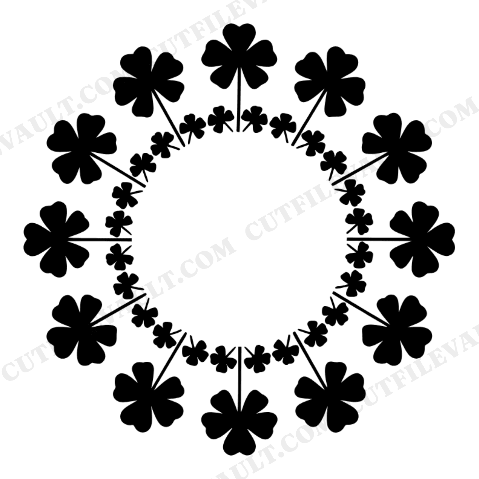 Minimalist Shamrock Wreath SVG PNG, Scandinavian Circle Line Art, St Patricks Day Cut File, view 1