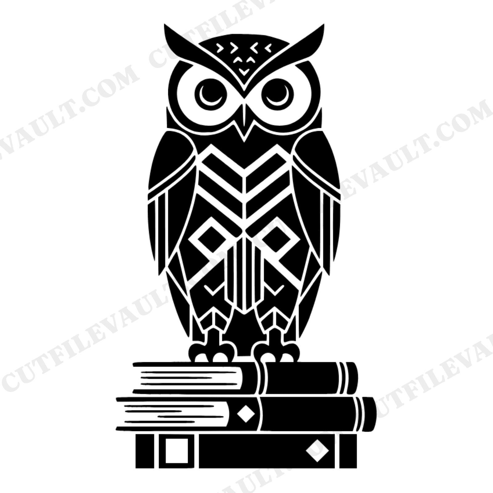 Art Deco Owl SVG, Geometric Owl on Books PNG, Teacher Appreciation Gift, Back to School Cut File, view 1