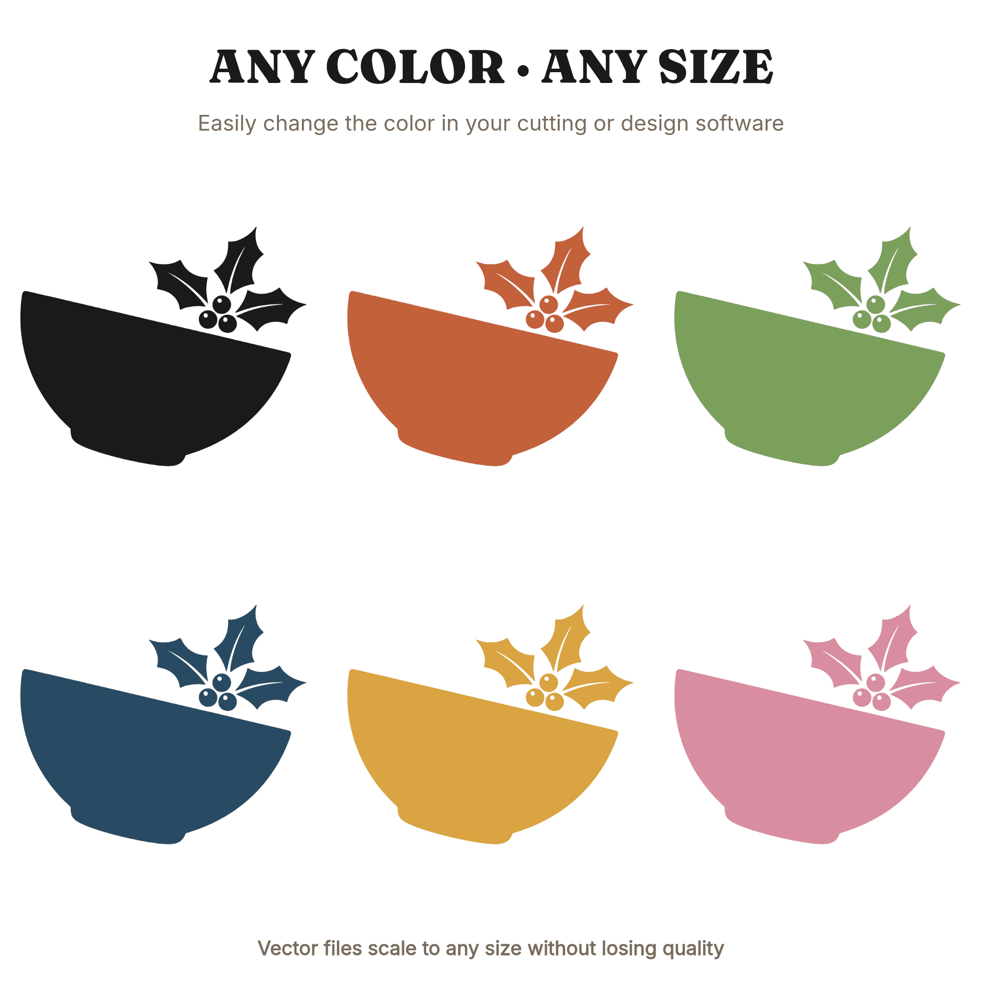 Retro Christmas Mixing Bowl SVG PNG, Vintage 70s Holly Kitchen Cut File, Holiday Baking Clipart, view 2