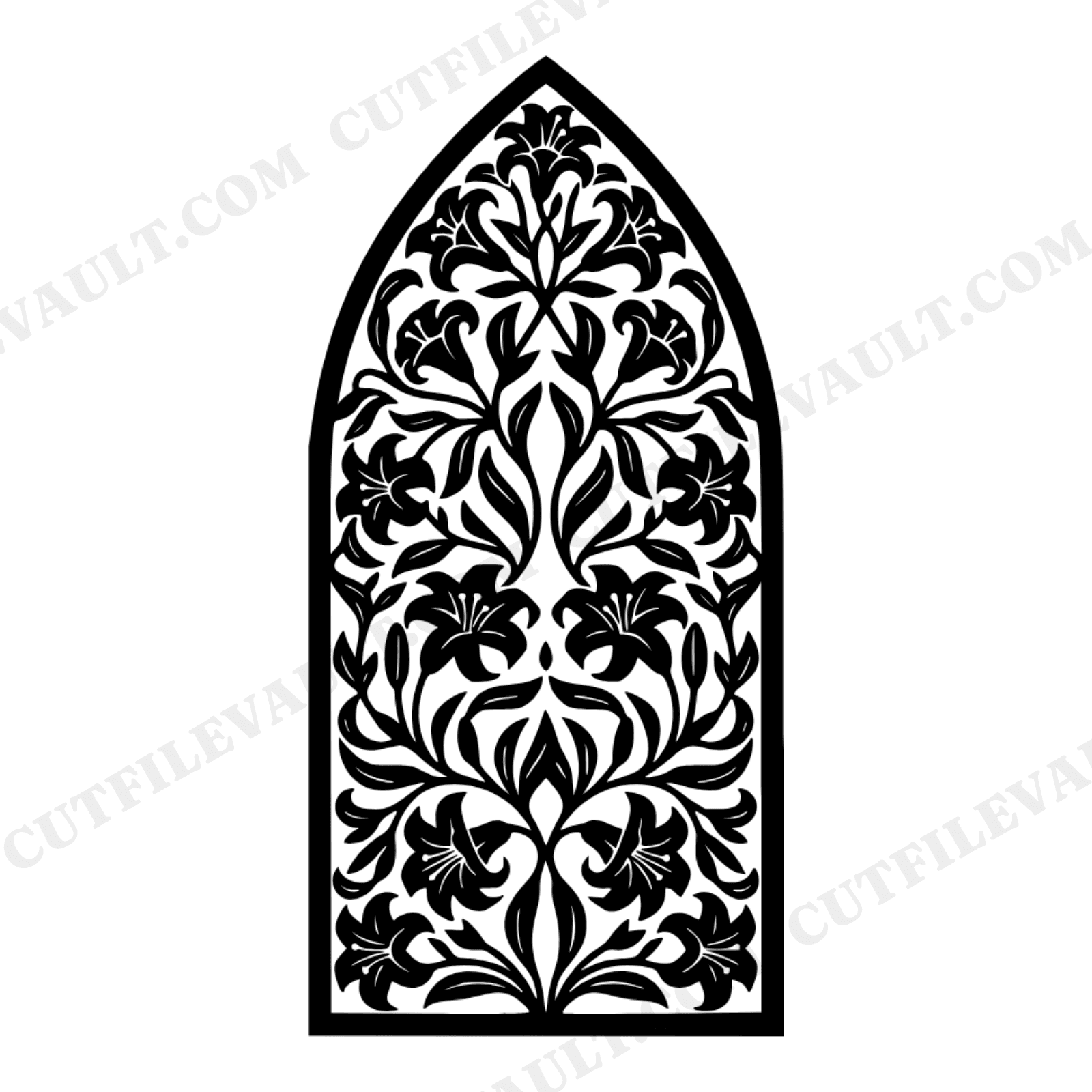 Gothic Easter Cathedral Window Lily Arch SVG PNG, Vintage Botanical Spring Cut File for Cricut, view 1