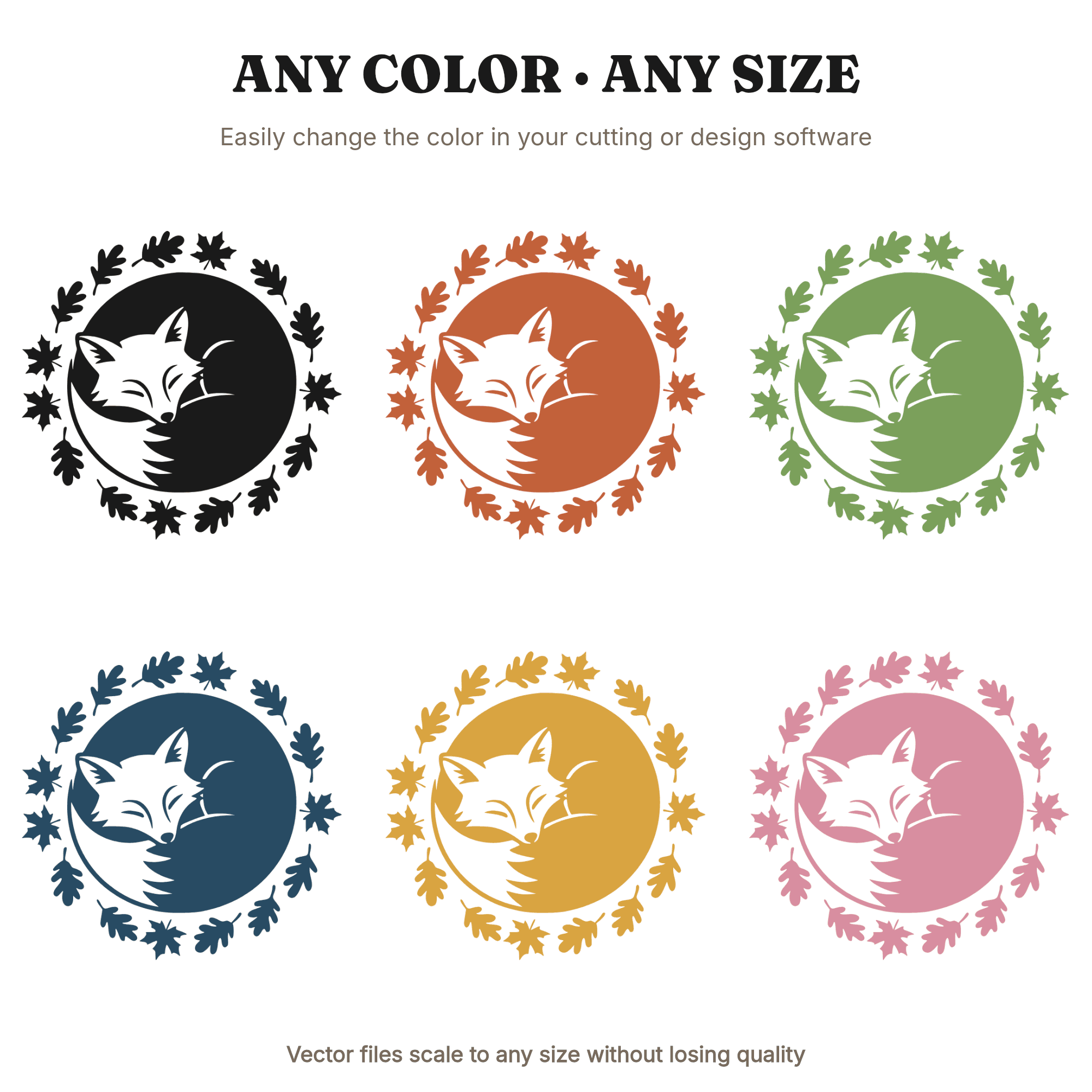 Autumn Fox Sleeping Circle SVG PNG, Fall Equinox Medallion Cut File, Scandinavian Line Art Design, view 2