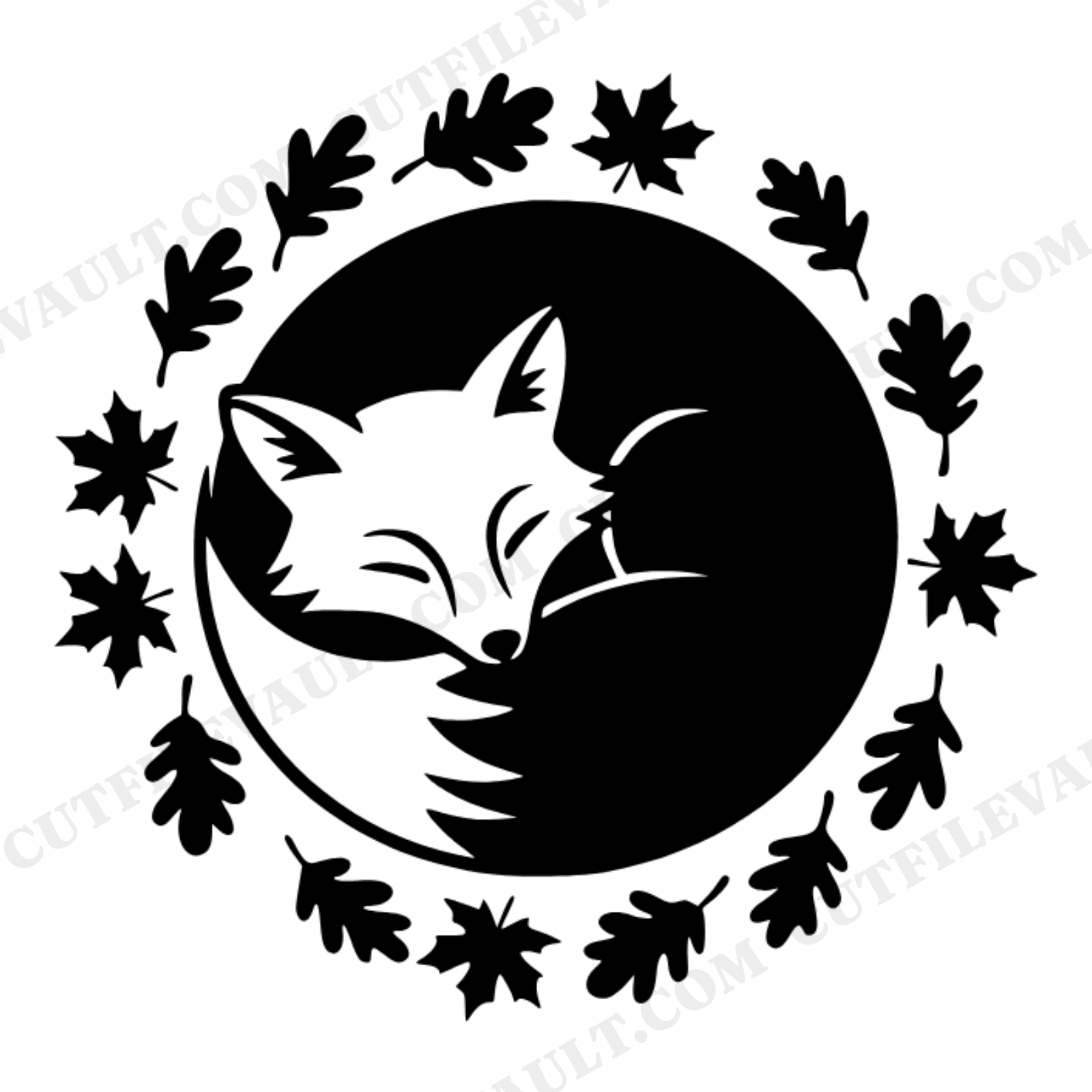 Autumn Fox Sleeping Circle SVG PNG, Fall Equinox Medallion Cut File, Scandinavian Line Art Design, view 1