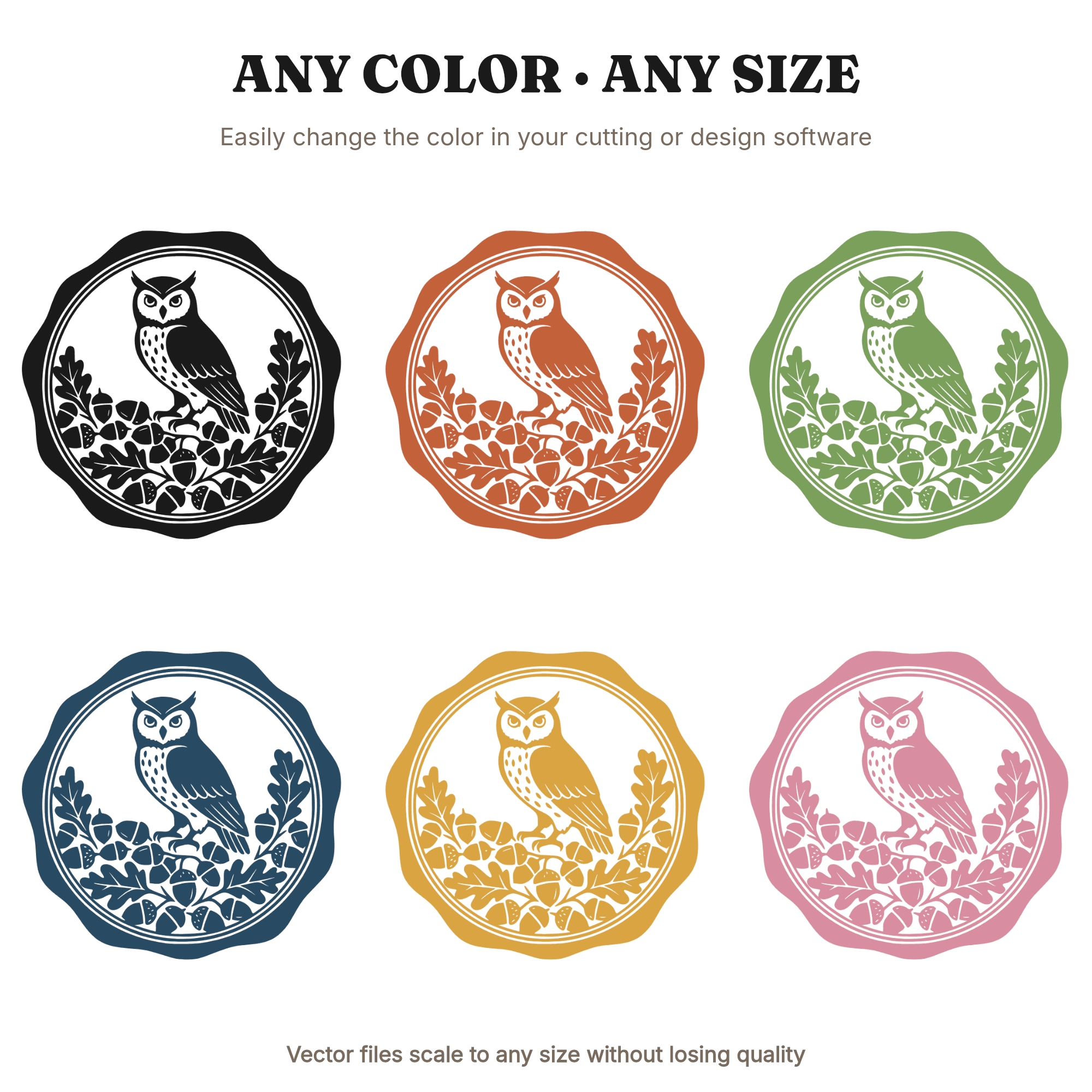 Wise Owl Wax Seal Emblem SVG PNG, Acorn Owl Cut File, Boho Autumn Back to School Design, view 2