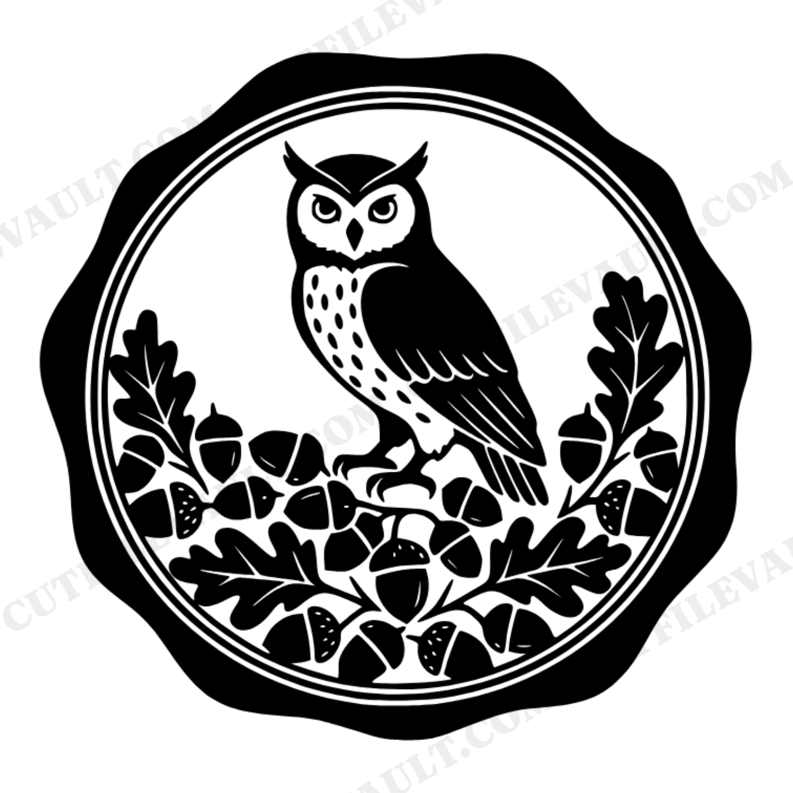 Wise Owl Wax Seal Emblem SVG PNG, Acorn Owl Cut File, Boho Autumn Back to School Design, view 1