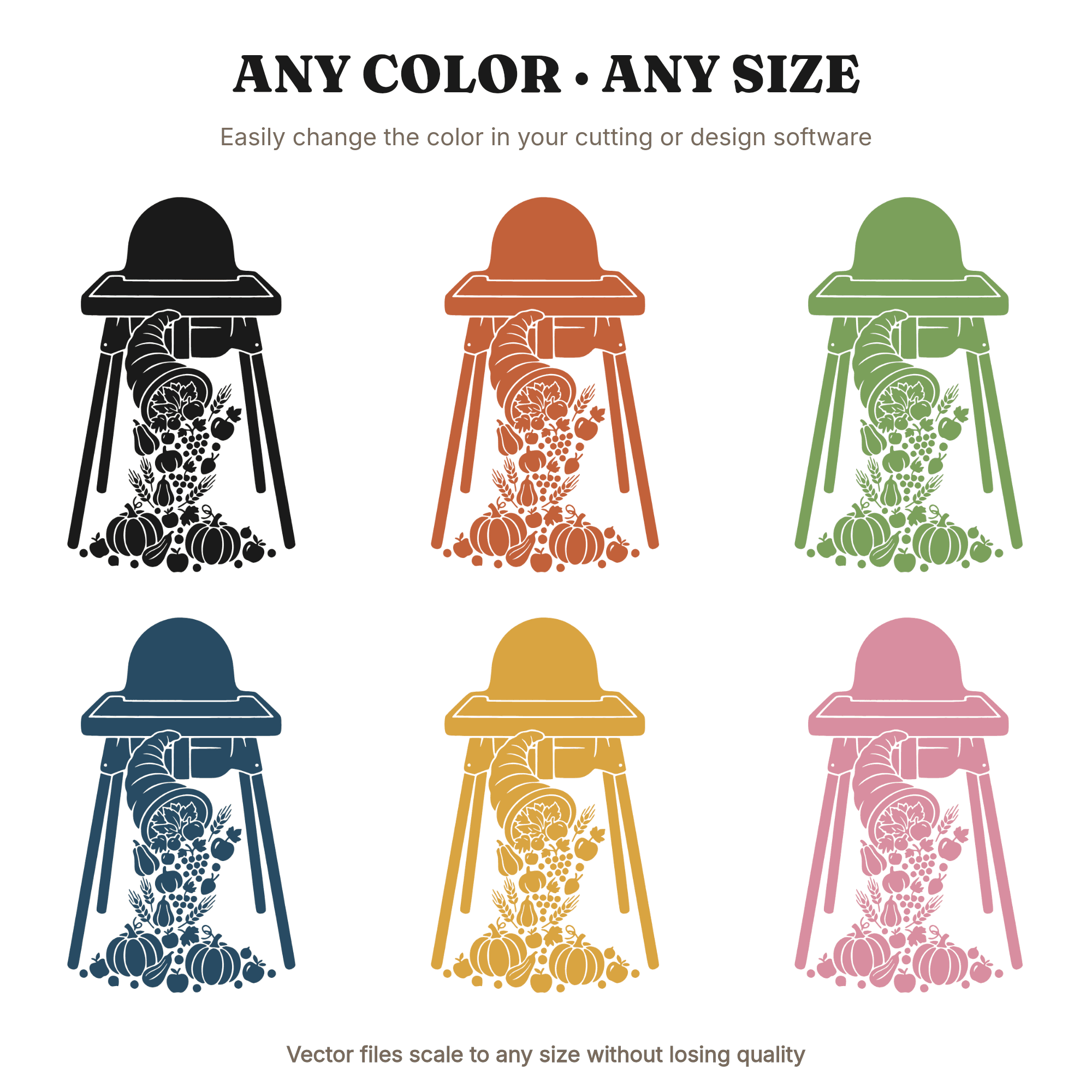 Harvest Highchair with Cornucopia SVG PNG, Baby First Thanksgiving Silhouette Cut File, view 2