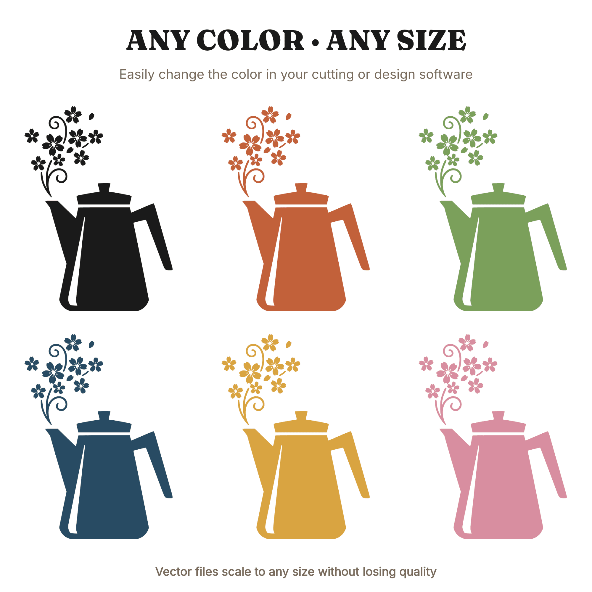 Easter Coffee Pot SVG PNG, Cherry Blossom Steam, Mid Century Modern Kitchen Spring Cut File, view 2