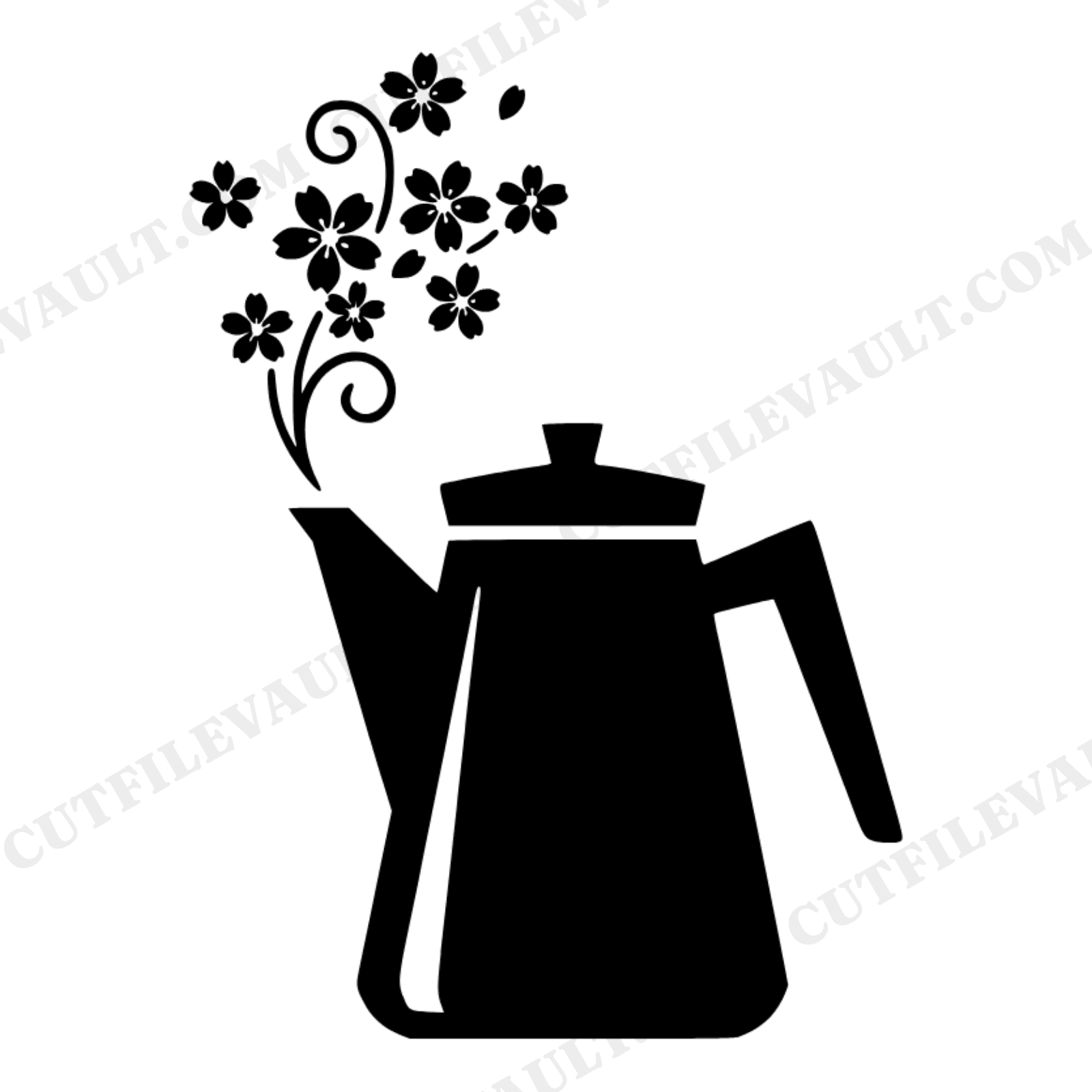 Easter Coffee Pot SVG PNG, Cherry Blossom Steam, Mid Century Modern Kitchen Spring Cut File, view 1