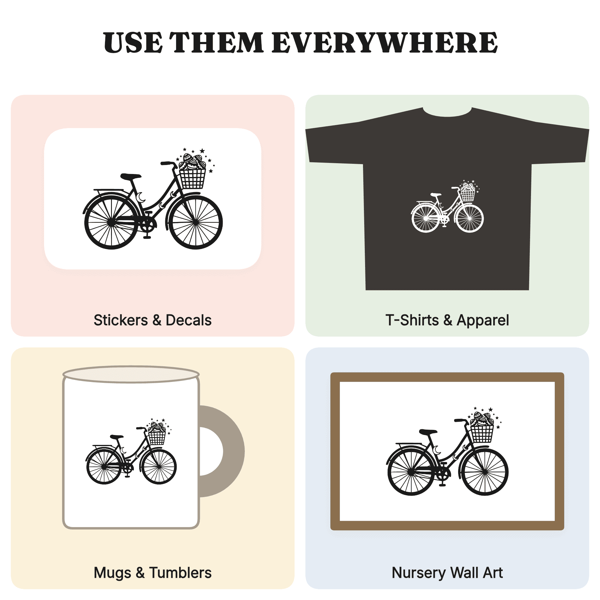 Celestial Easter Bicycle SVG PNG, Mystical Moon Basket with Cosmic Eggs Cut File for Cricut, view 3