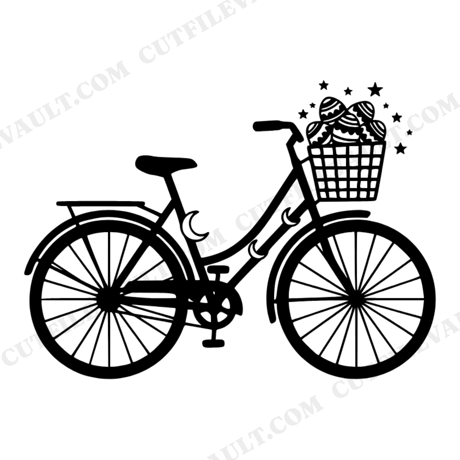 Celestial Easter Bicycle SVG PNG, Mystical Moon Basket with Cosmic Eggs Cut File for Cricut, view 1