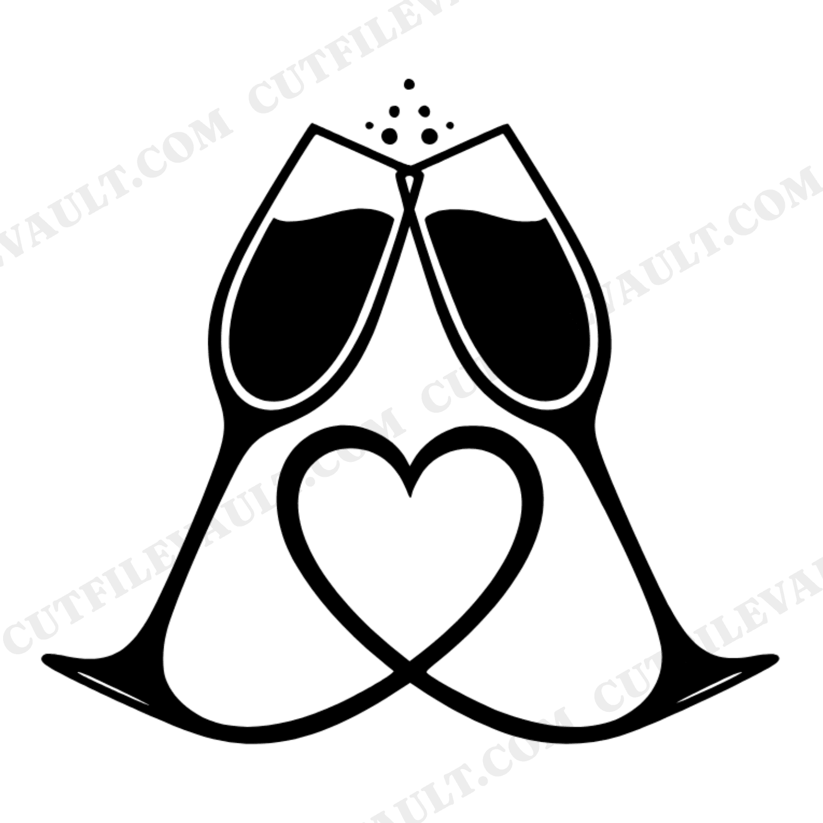 Champagne Toast Heart SVG PNG, Engagement Announcement Cut File, Wedding Save the Date Silhouette, view 1