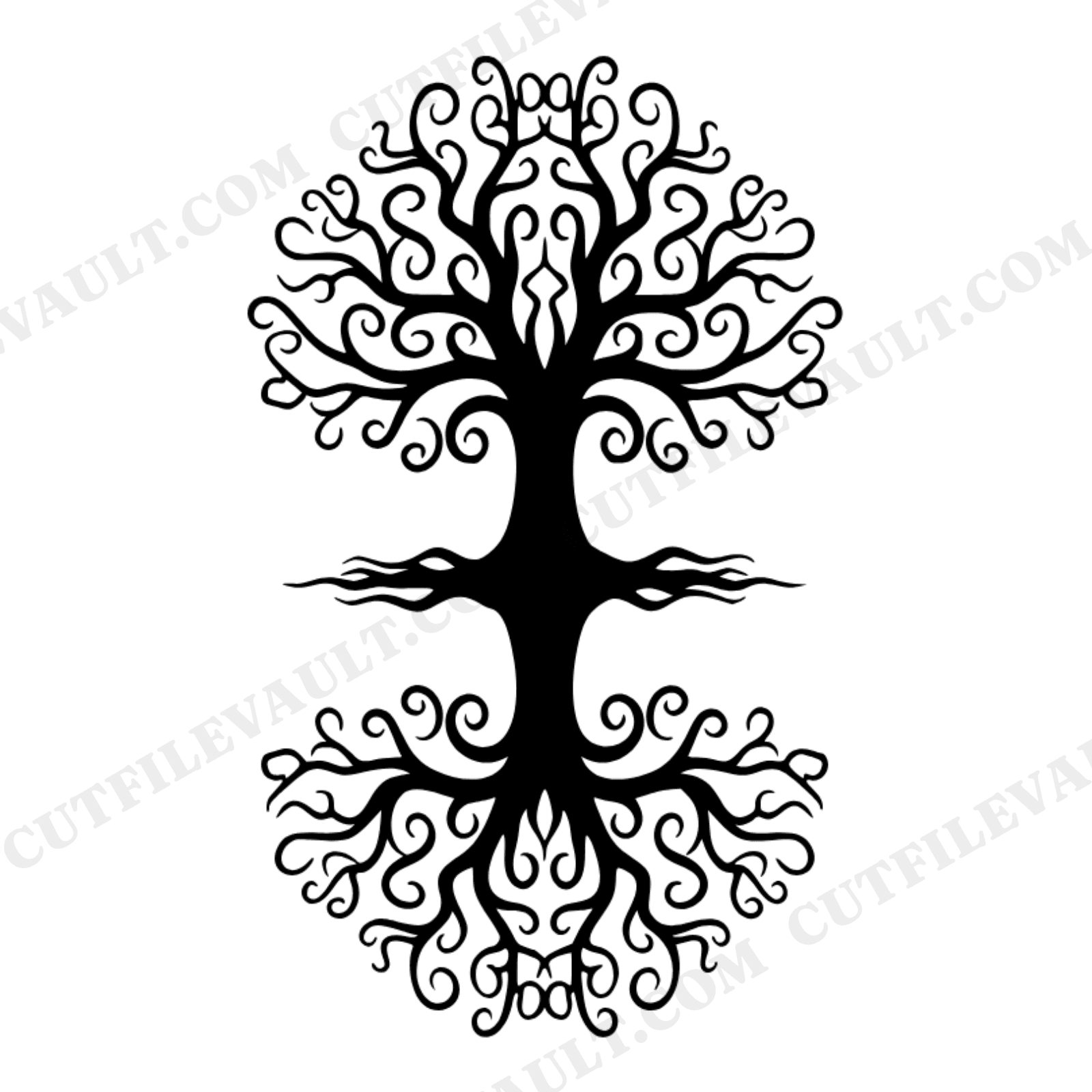 Celestial Symmetry Halloween Tree SVG PNG, Mirrored Roots Branches Cut File, Mystical Bare Tree Silhouette, view 1