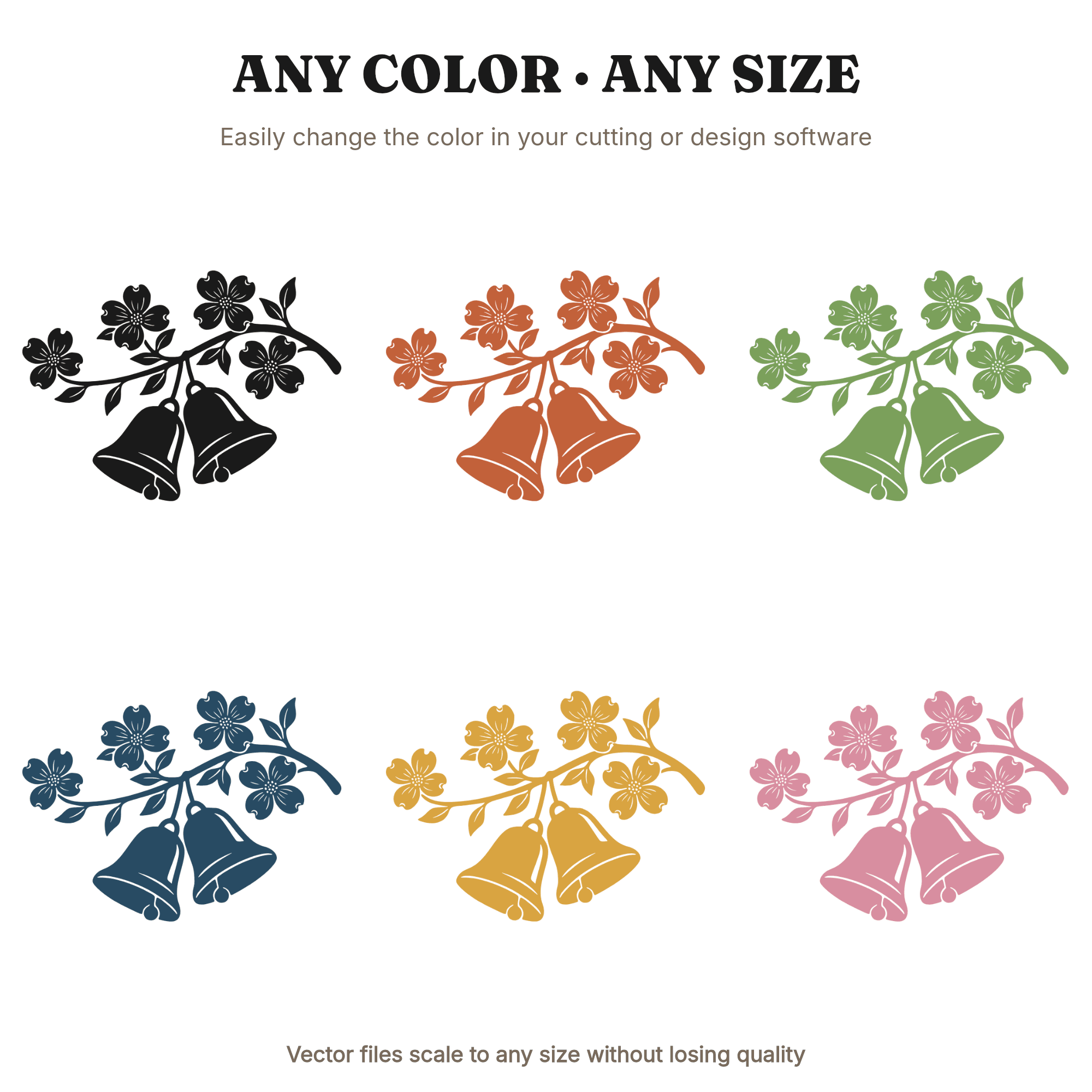 Dogwood Branch Wedding Bells SVG PNG, Easter Bridal Shower Silhouette Cut File, Spring Wedding, view 2