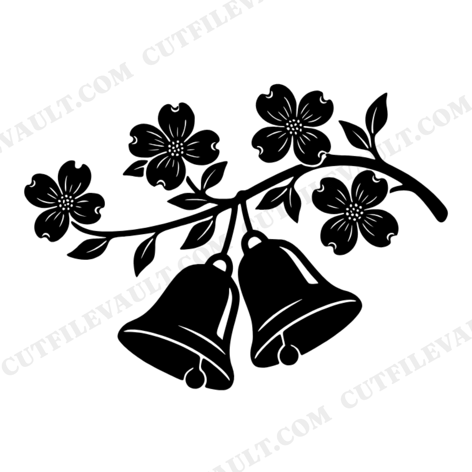 Dogwood Branch Wedding Bells SVG PNG, Easter Bridal Shower Silhouette Cut File, Spring Wedding, view 1
