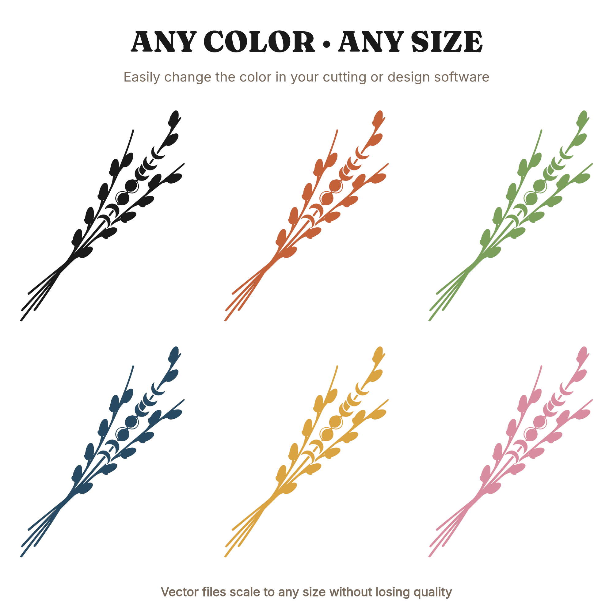 Celestial Pussy Willow Bundle SVG PNG, Moon Phases Botanical Cut File, Mystical Spring Branches, view 2