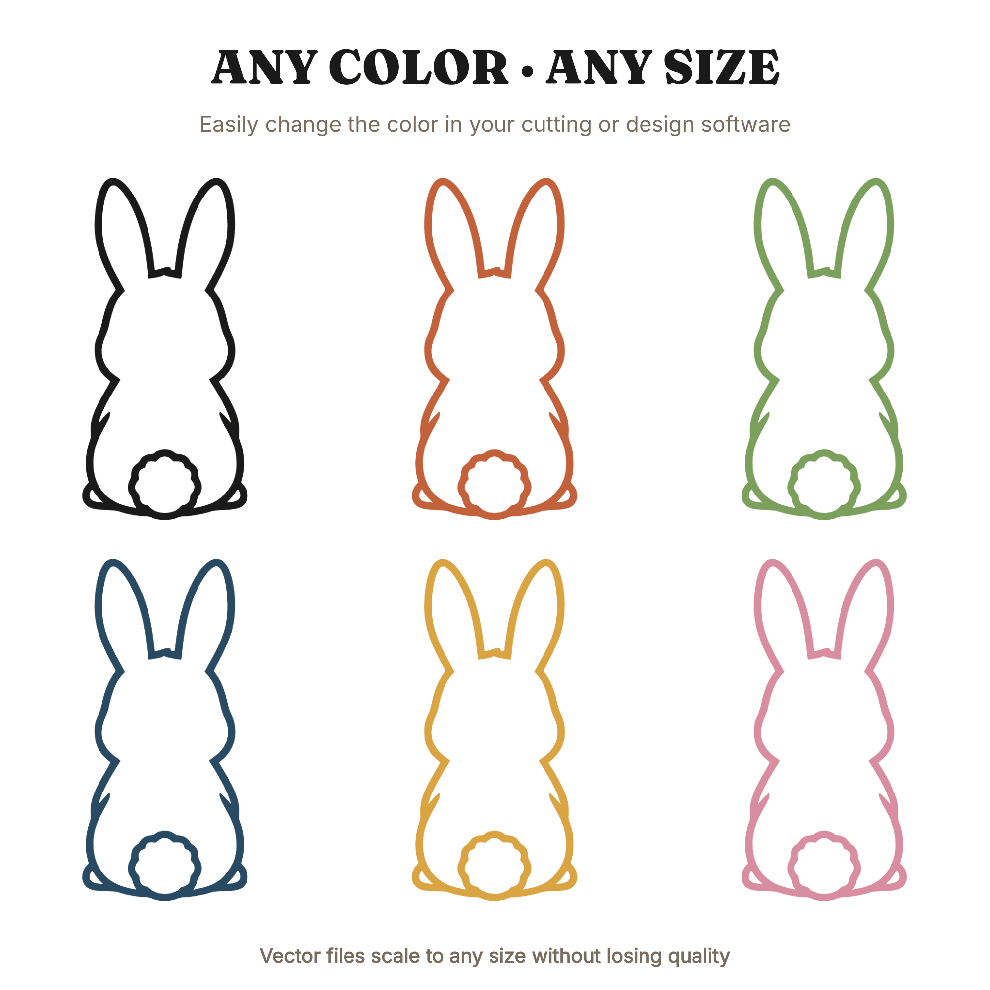 Kawaii Bunny Back View SVG PNG, Fluffy Tail Bunny Silhouette Cut File, Easter Bunny Clipart, view 2