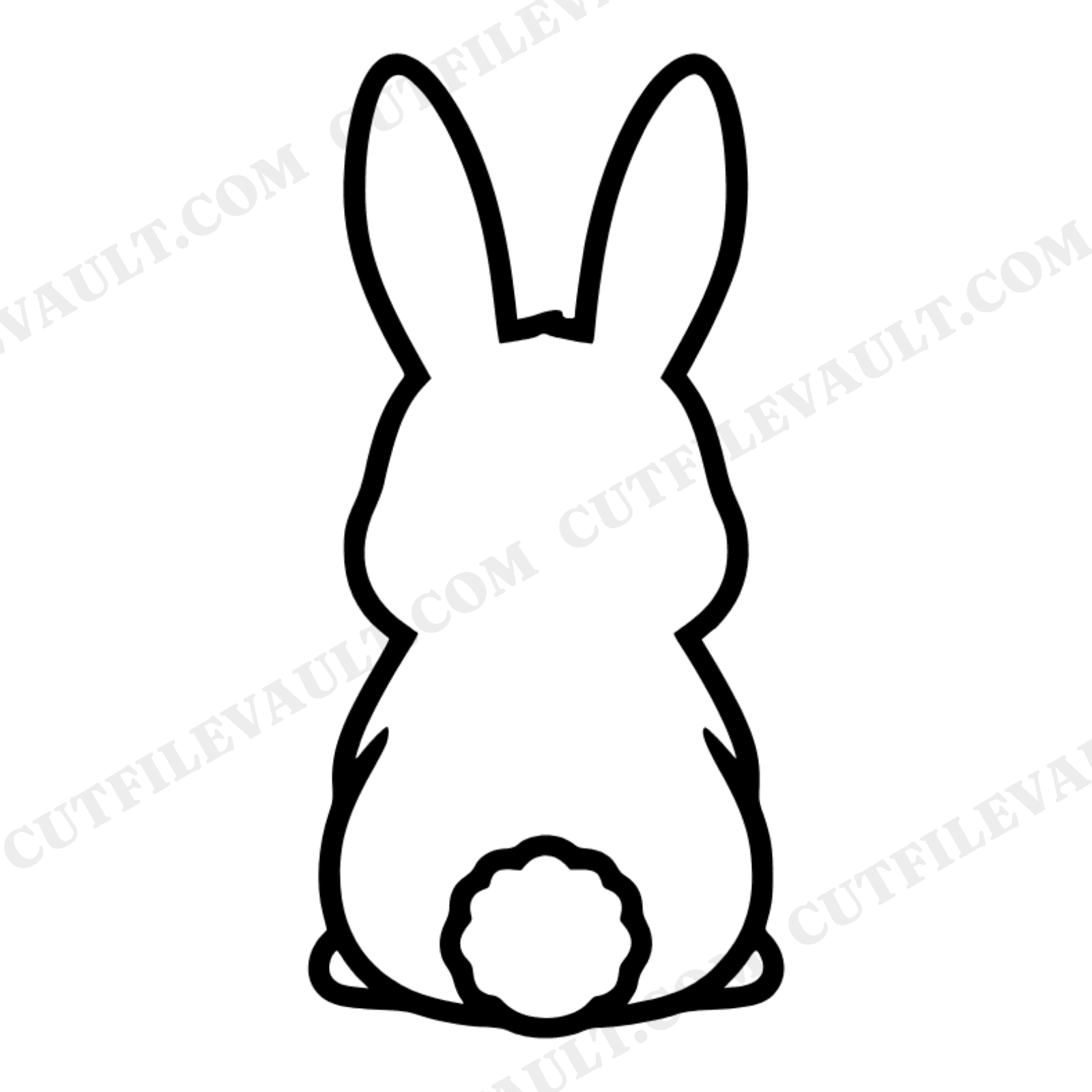 Kawaii Bunny Back View SVG PNG, Fluffy Tail Bunny Silhouette Cut File, Easter Bunny Clipart, view 1