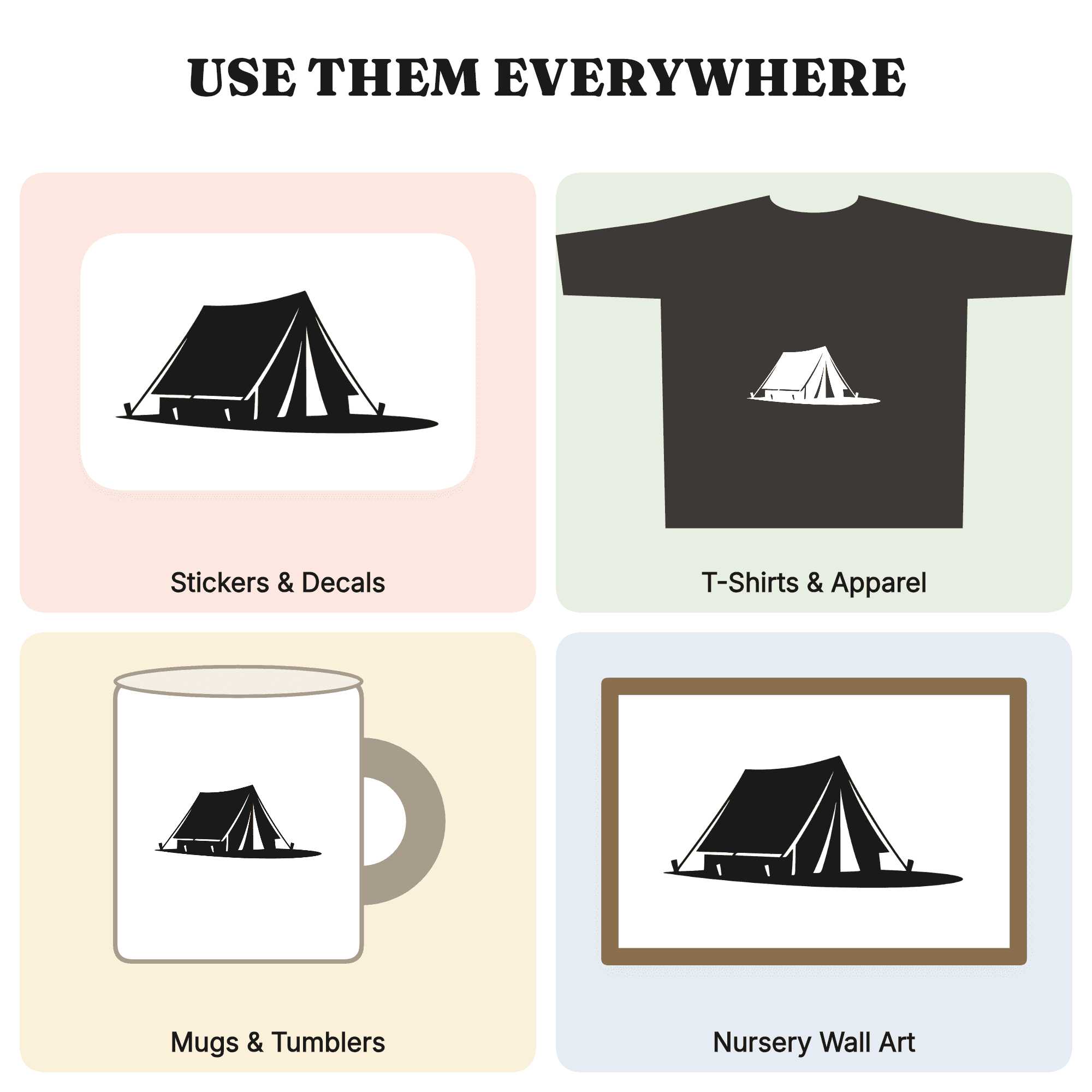 September A-Frame Tent SVG PNG, Retro 70s Camping Tent with Crescent Moon Shadow Cut File, view 3