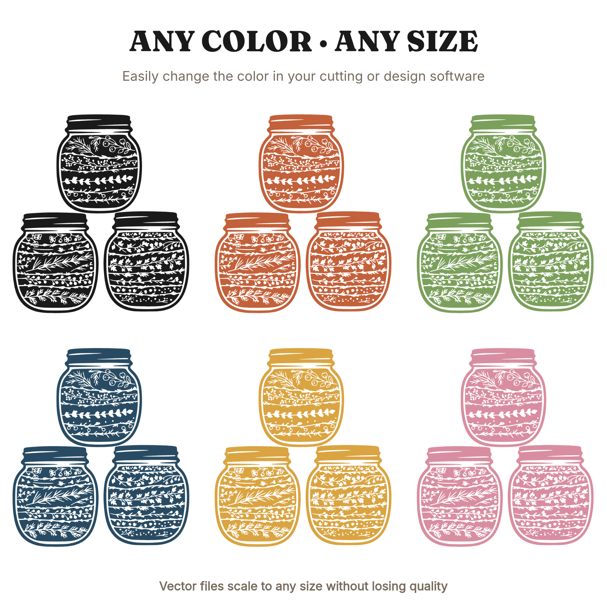 Three Mason Jars Overhead Autumn Herbs SVG PNG, Cottagecore Farmhouse Kitchen Decor Cut File, view 2