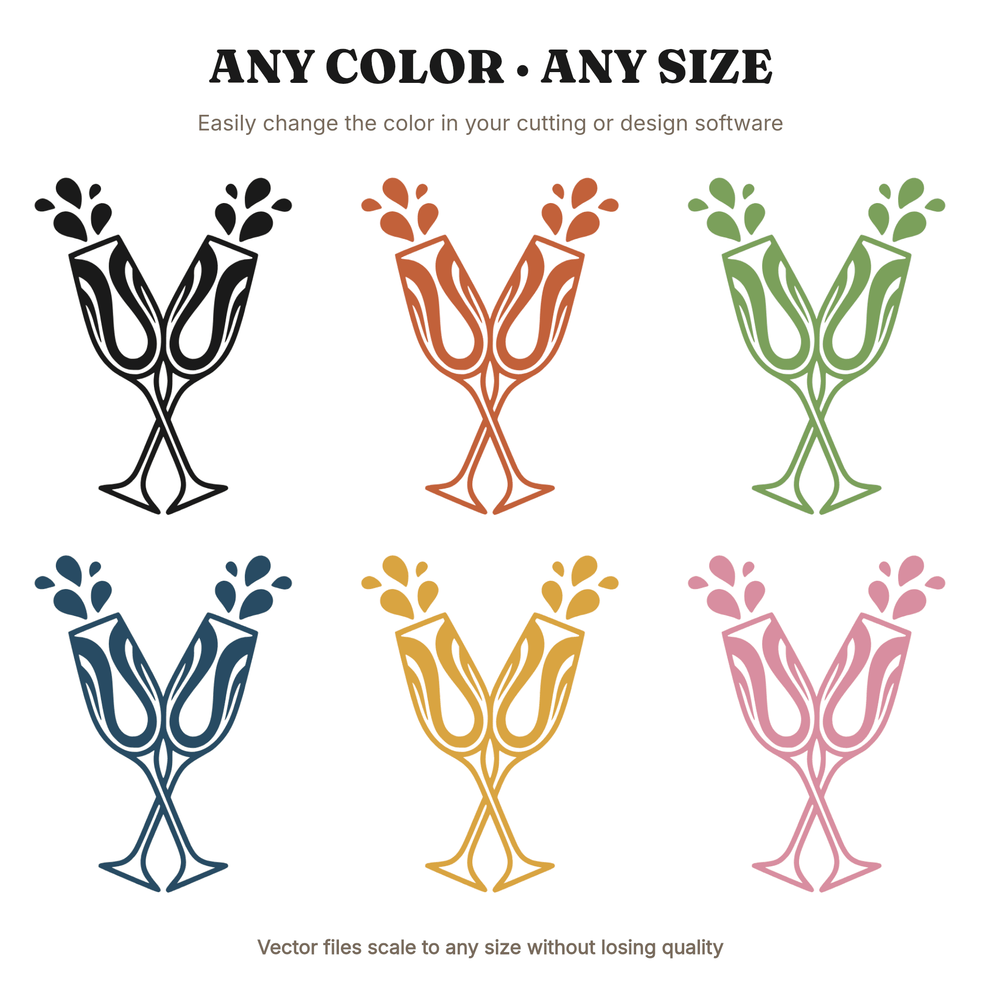 Crossed Champagne Flutes SVG PNG, Retro 70s Celebration Toast Silhouette Cut File for Cricut, view 2