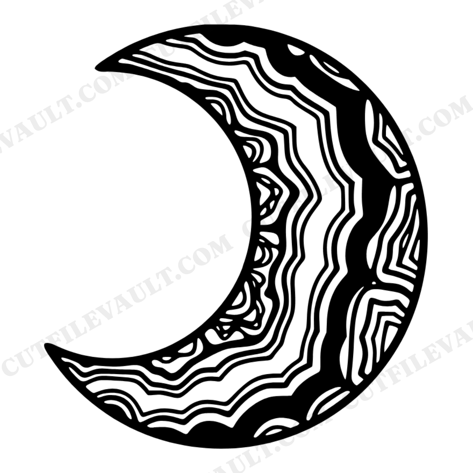 Celestial Geode Crescent Moon SVG PNG, Boho Halloween Silhouette Cut File, Mystical Crystal Moon, view 1
