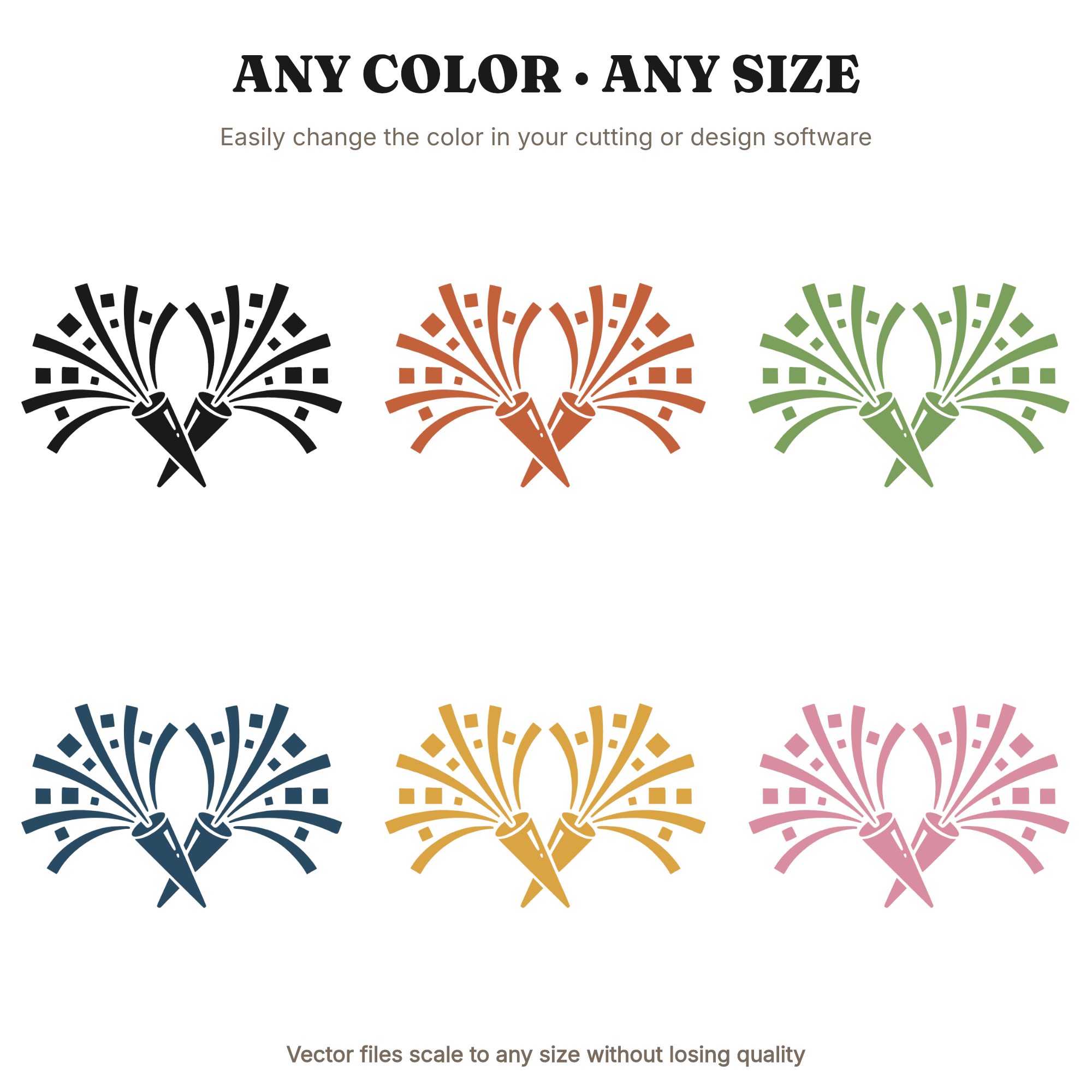Crossed Party Poppers SVG PNG, Mid Century New Years Silhouette, Wedding Send Off Cut File, view 2