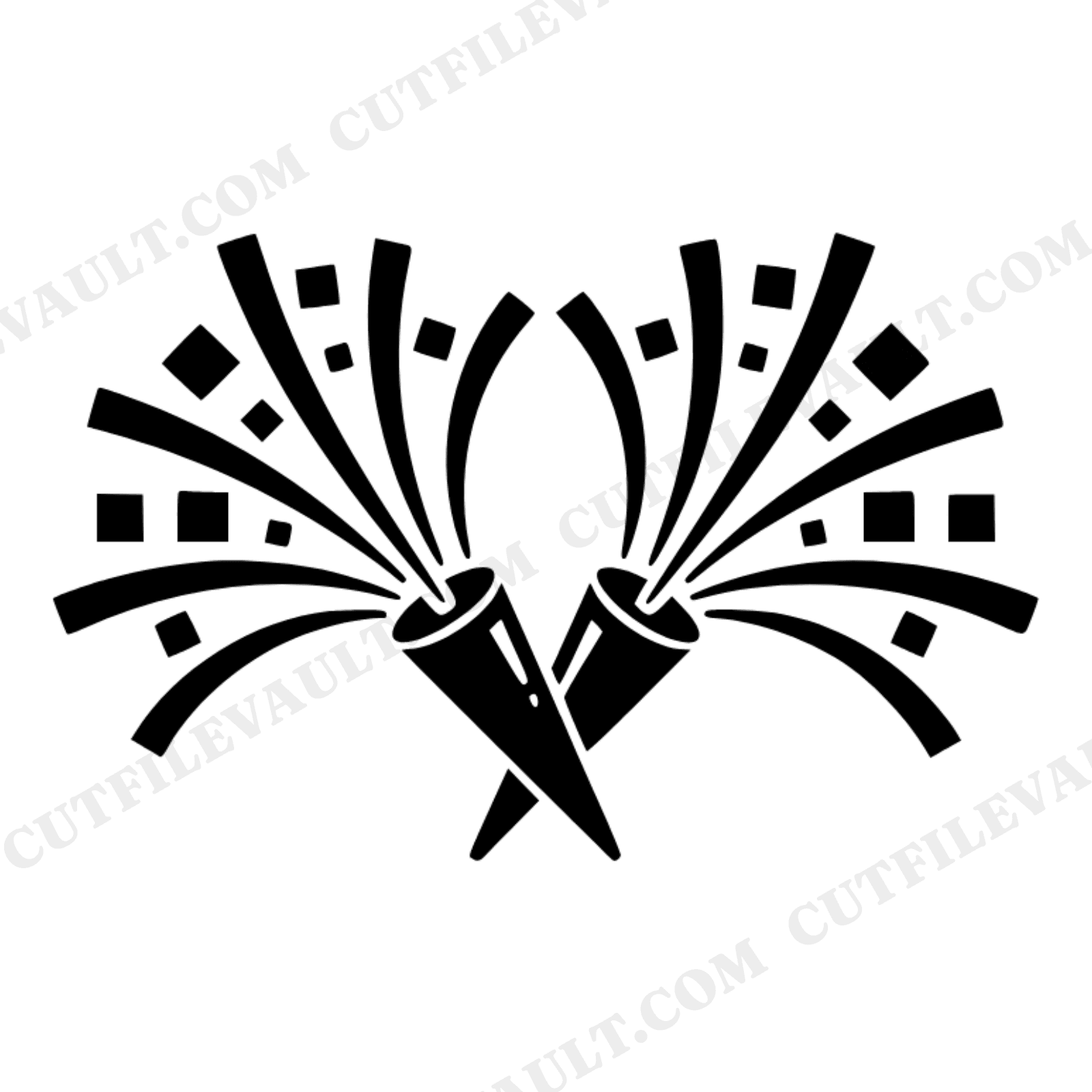 Crossed Party Poppers SVG PNG, Mid Century New Years Silhouette, Wedding Send Off Cut File, view 1