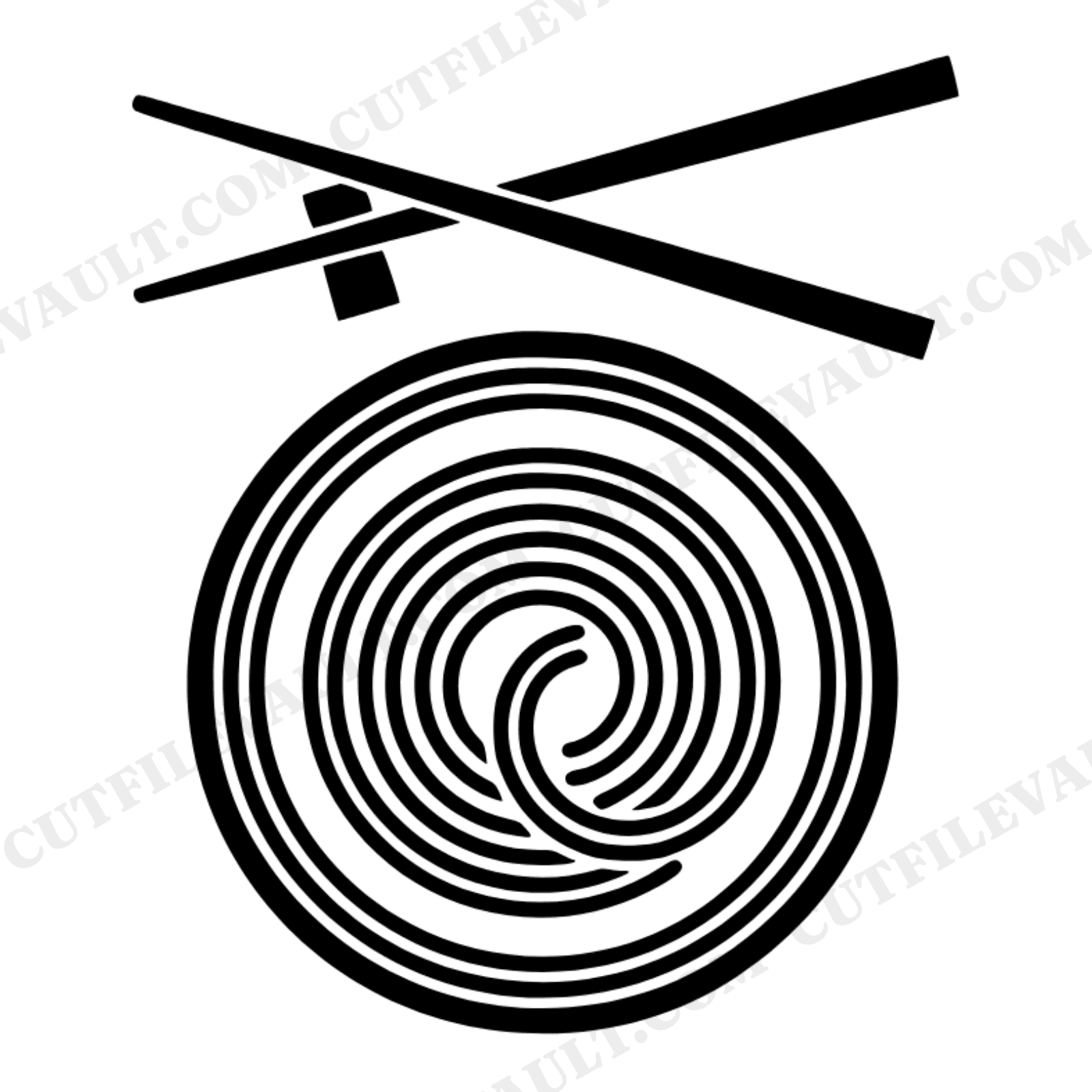 Art Deco Noodle Bowl SVG, Asian New Year Longevity Bowl PNG, Chopsticks Overhead View Cut File, view 1