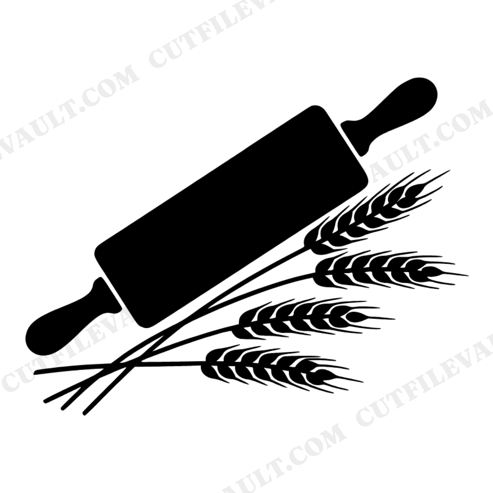 Autumn Harvest Rolling Pin SVG PNG, Wheat Stalks Cut File, Fall Baking Kitchen Decor Line Art, view 1