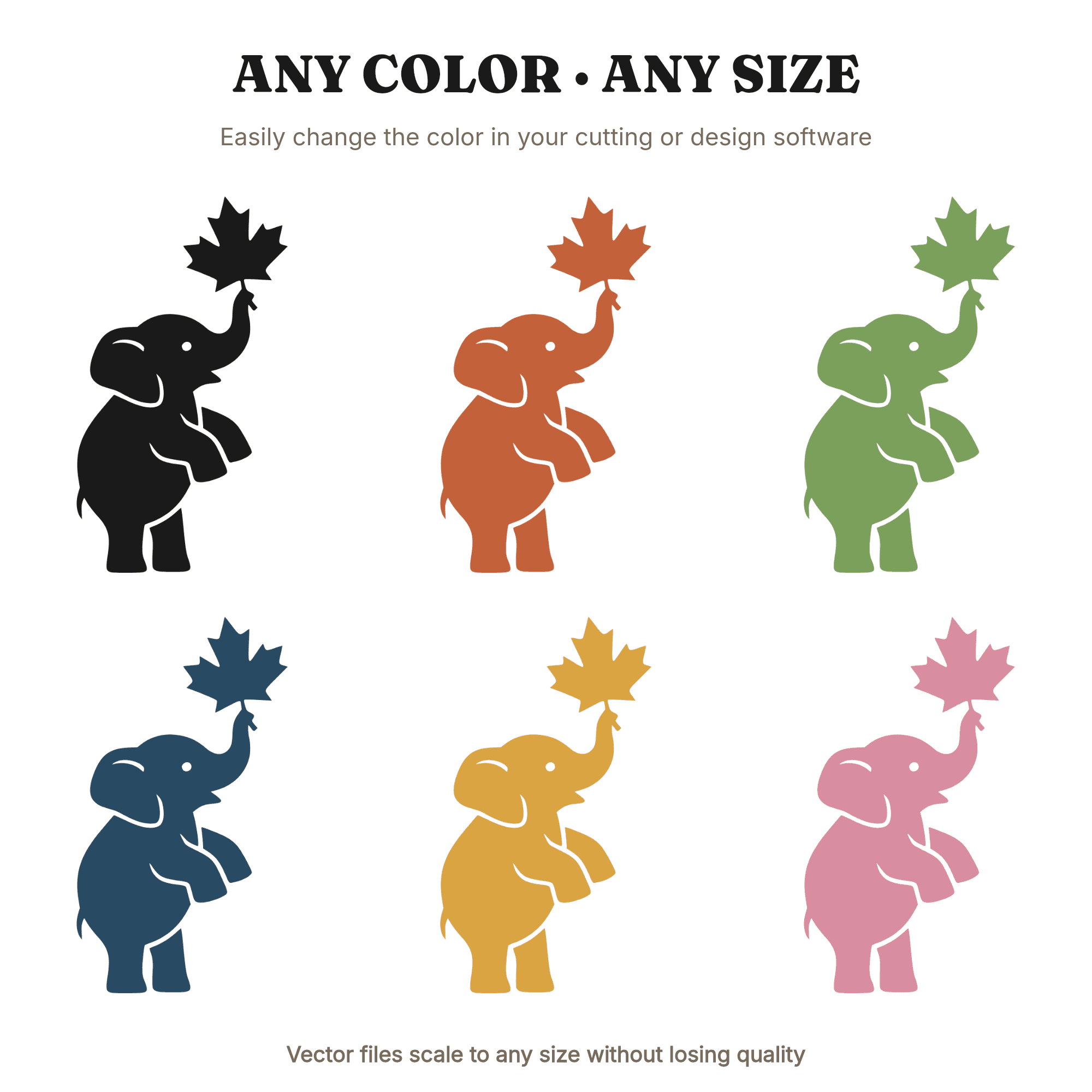 Baby Elephant Fall Leaf SVG PNG, Autumn Nursery Silhouette Cut File, Kids Room Decor Design, view 2