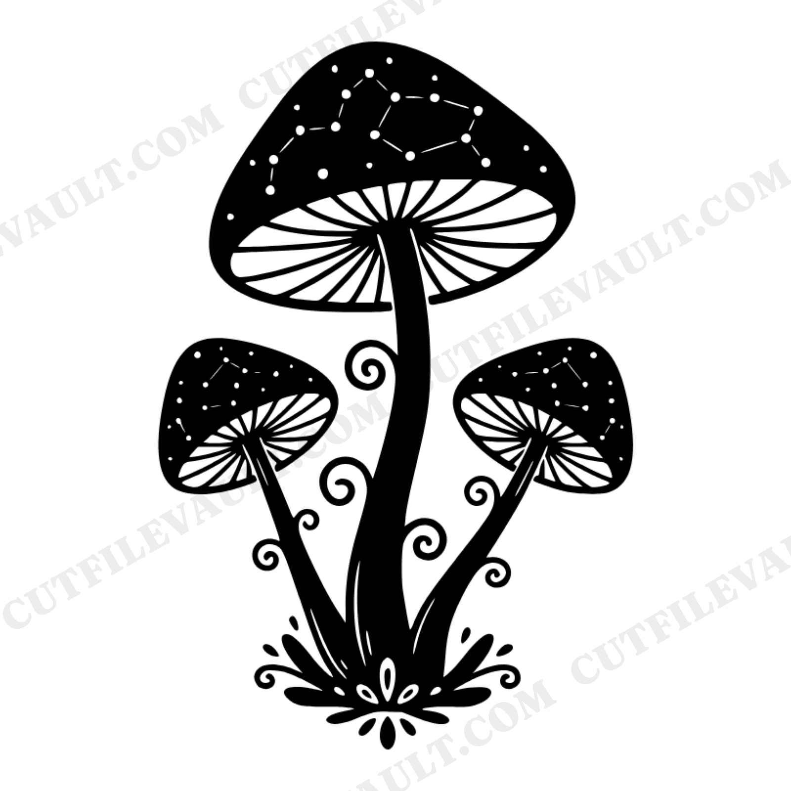 Celestial Mushroom SVG, Boho Star Chart Constellation Mushroom PNG, Triangle Formation Cut File, view 1