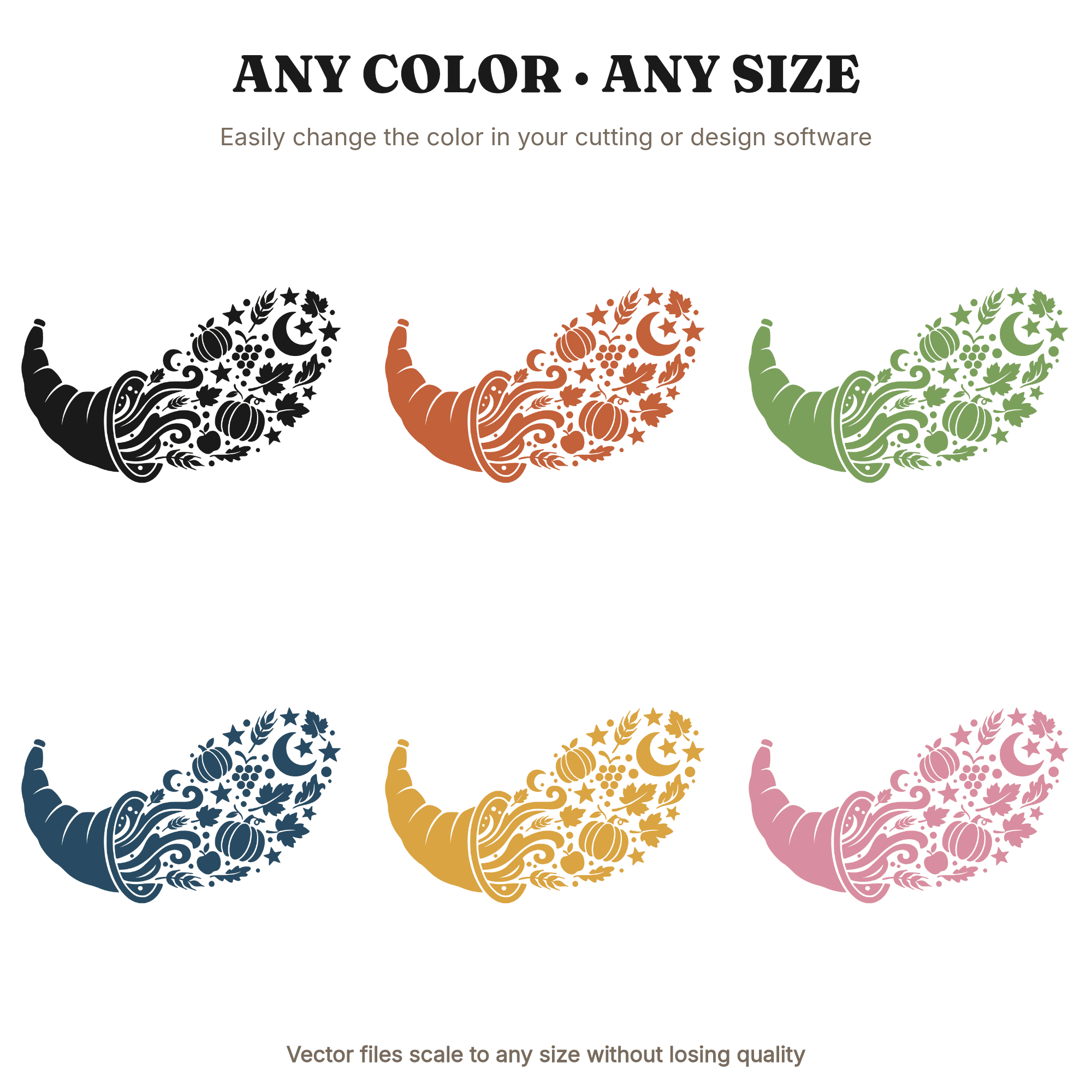 Groovy Celestial Cornucopia SVG, Retro Thanksgiving Abundance Silhouette PNG, 70s Boho Harvest, view 2