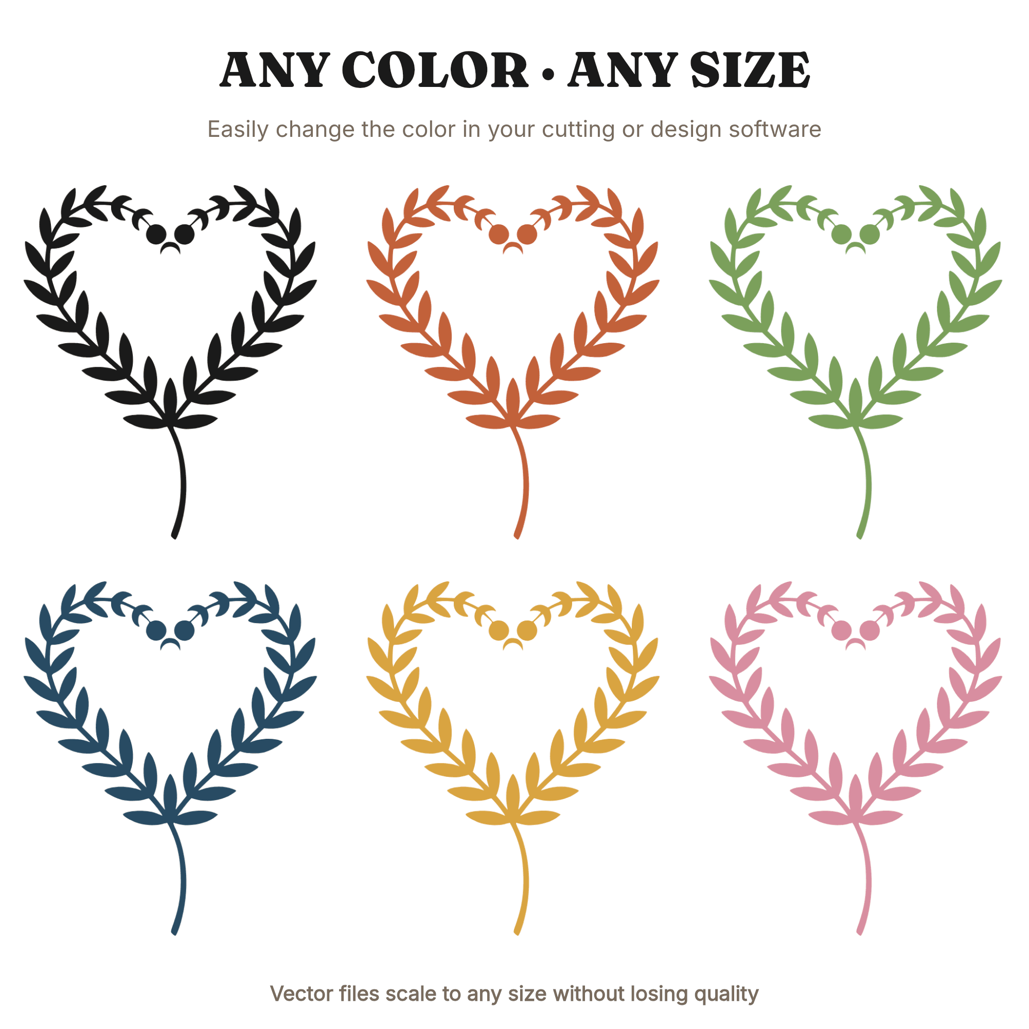 Celestial Fern Heart SVG PNG, Mystical Moon Phases Botanical Cut File, Nature Lover Valentine Design, view 2