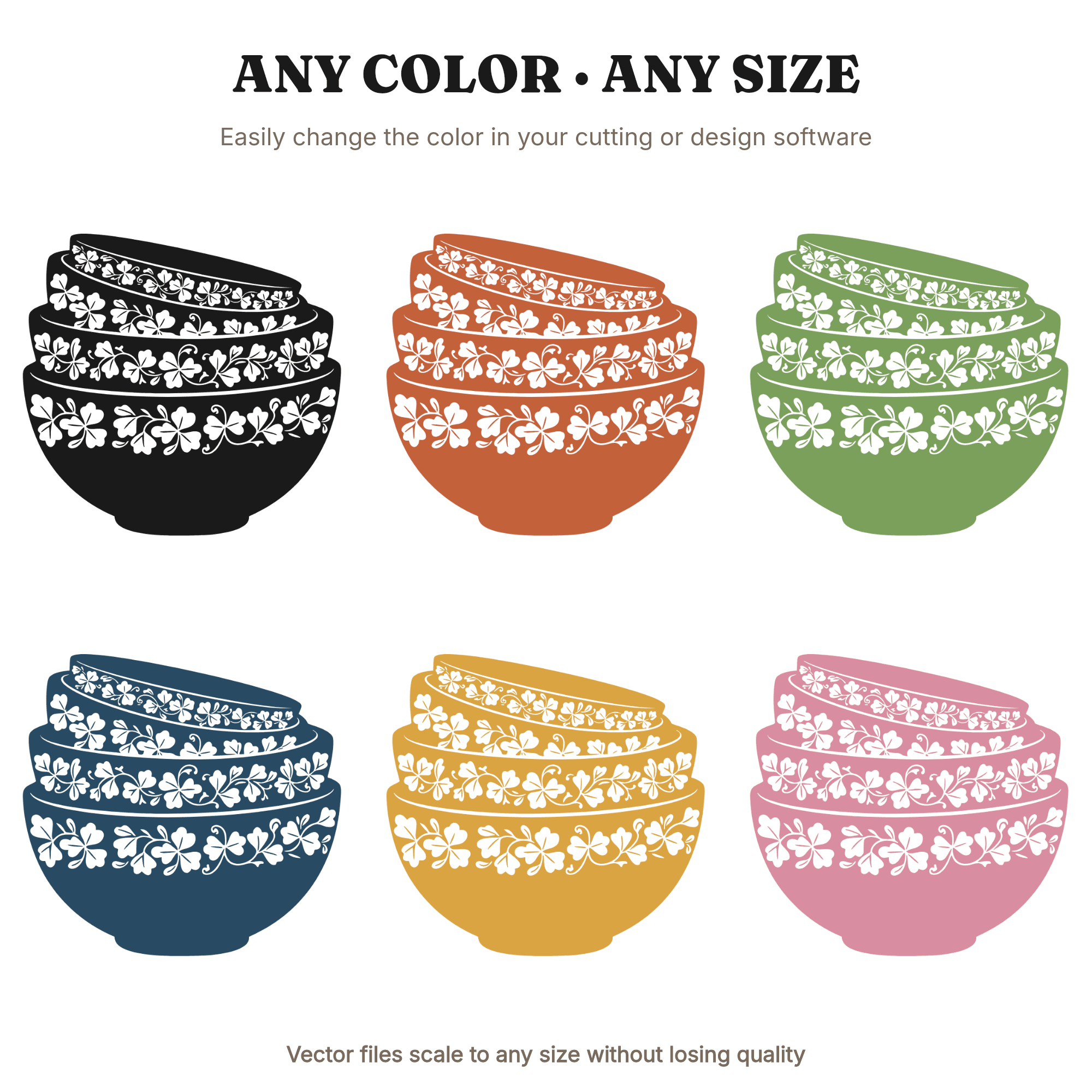 St Patricks Day Mixing Bowls SVG PNG, Cottagecore Kitchen Decor Cut File, Shamrock Floral Pantry Label, view 2