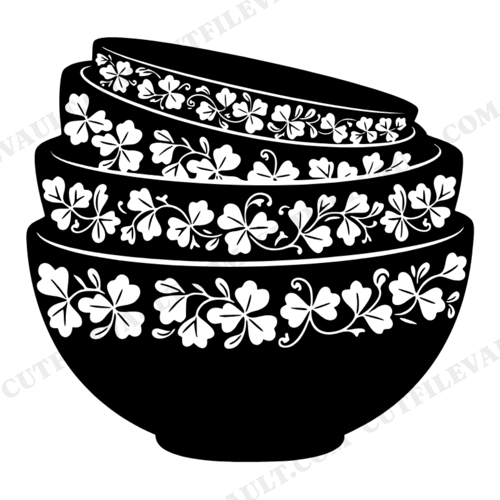 St Patricks Day Mixing Bowls SVG PNG, Cottagecore Kitchen Decor Cut File, Shamrock Floral Pantry Label, view 1