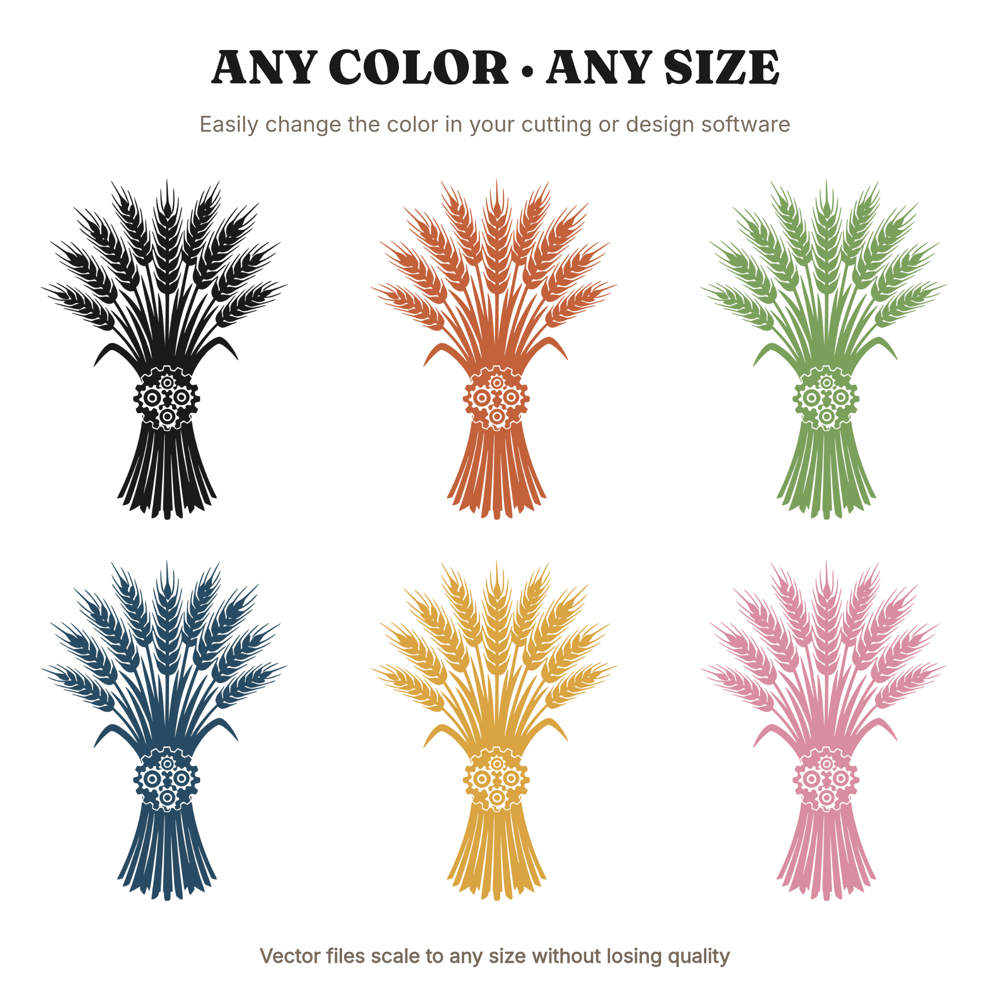 Steampunk Wheat Sheaf SVG PNG, Cottagecore Harvest Bundle with Gear Clasp Cut File for Cricut, view 2