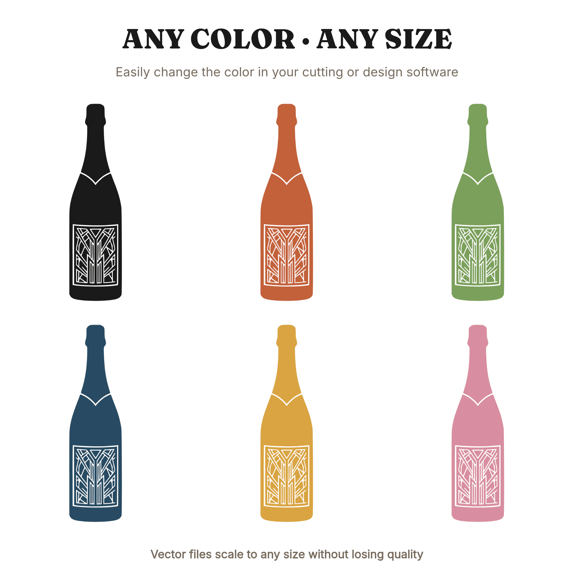 Art Deco Champagne Bottle SVG PNG, Stained Glass Geometric Panels, Labor Day Wedding Cut File, view 2