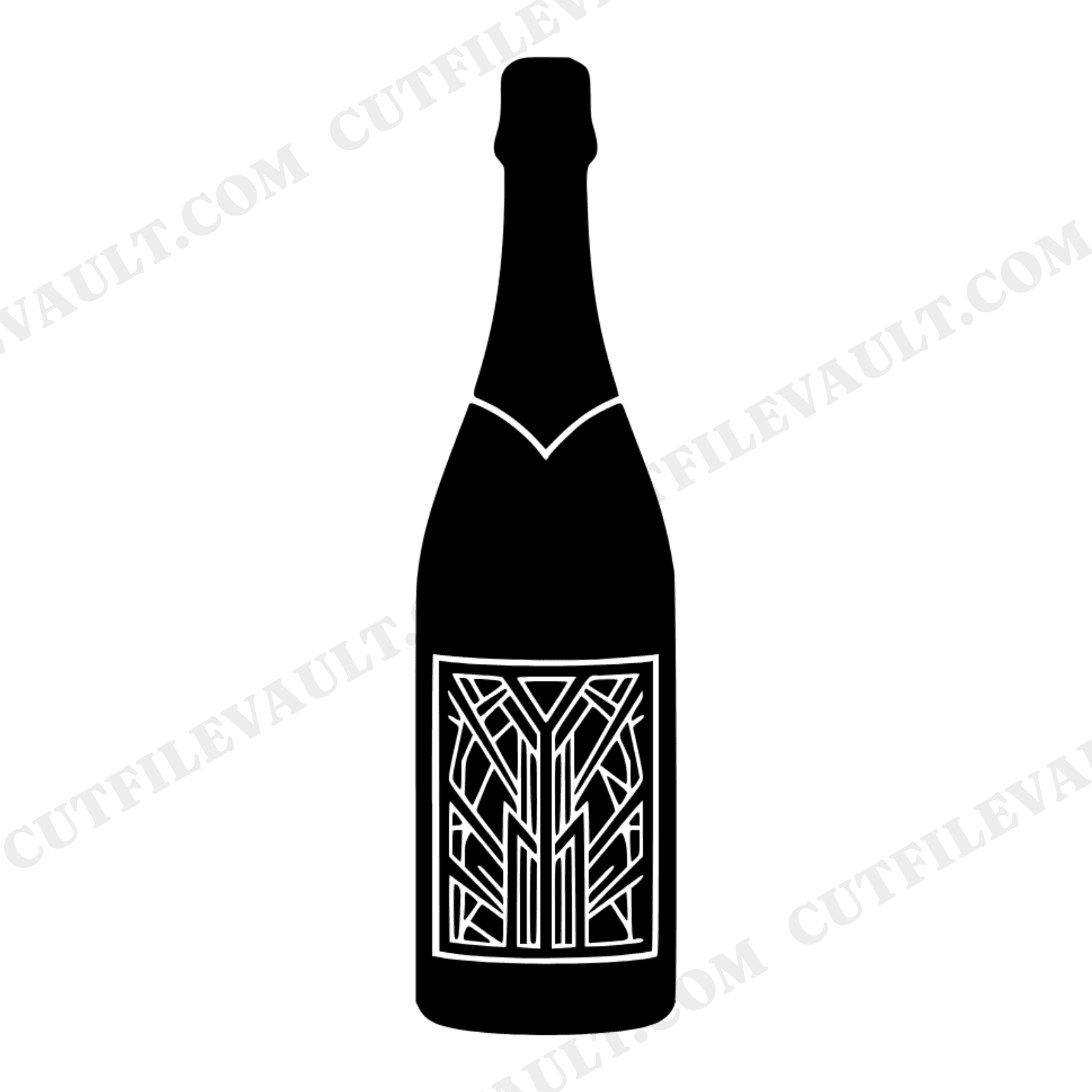 Art Deco Champagne Bottle SVG PNG, Stained Glass Geometric Panels, Labor Day Wedding Cut File, view 1
