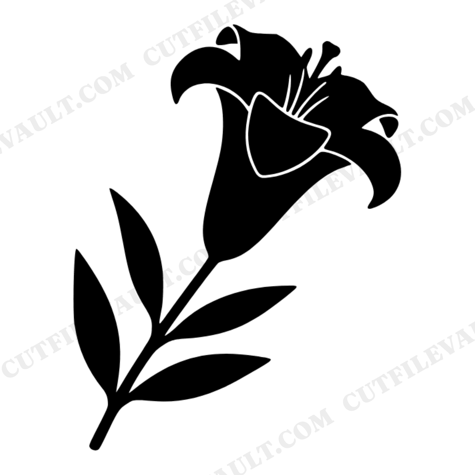 Easter Lily SVG PNG, Single Bloom Silhouette, Diagonal Stem Flower Cut File, Spring Religious Decor, view 1