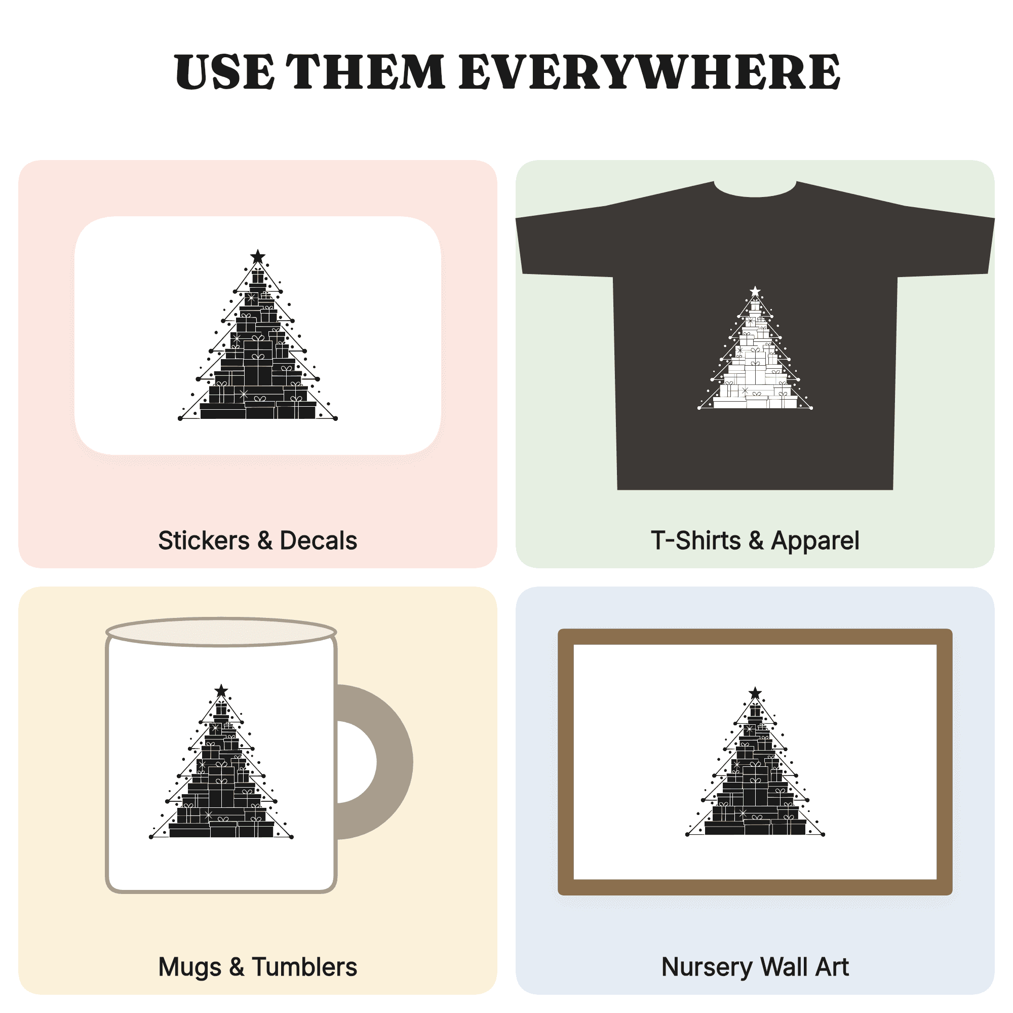 Celestial Christmas Tree Gift Box Pyramid SVG PNG, Vintage Botanical Constellation Star Tree Cut File, view 3