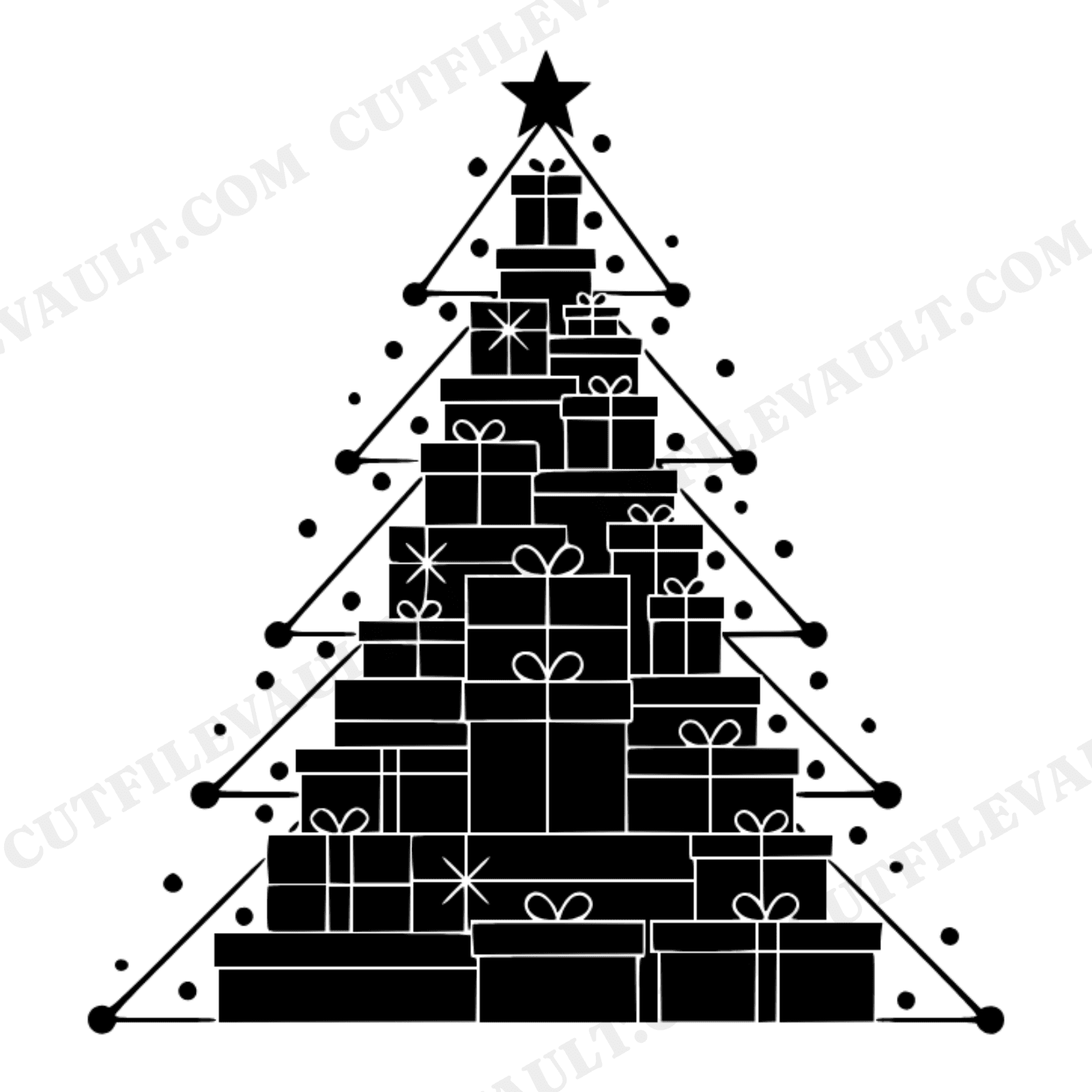 Celestial Christmas Tree Gift Box Pyramid SVG PNG, Vintage Botanical Constellation Star Tree Cut File, view 1