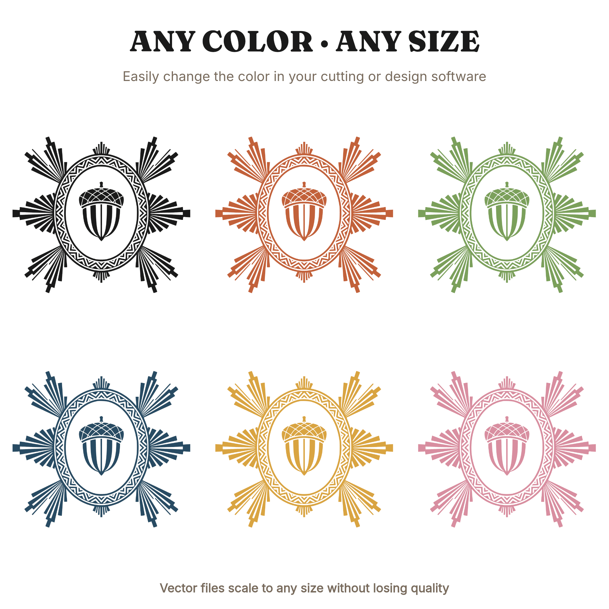 Art Deco Easter Acorn SVG, Spring Oval Frame PNG, Geometric Flourish Cut File for Cricut, view 2