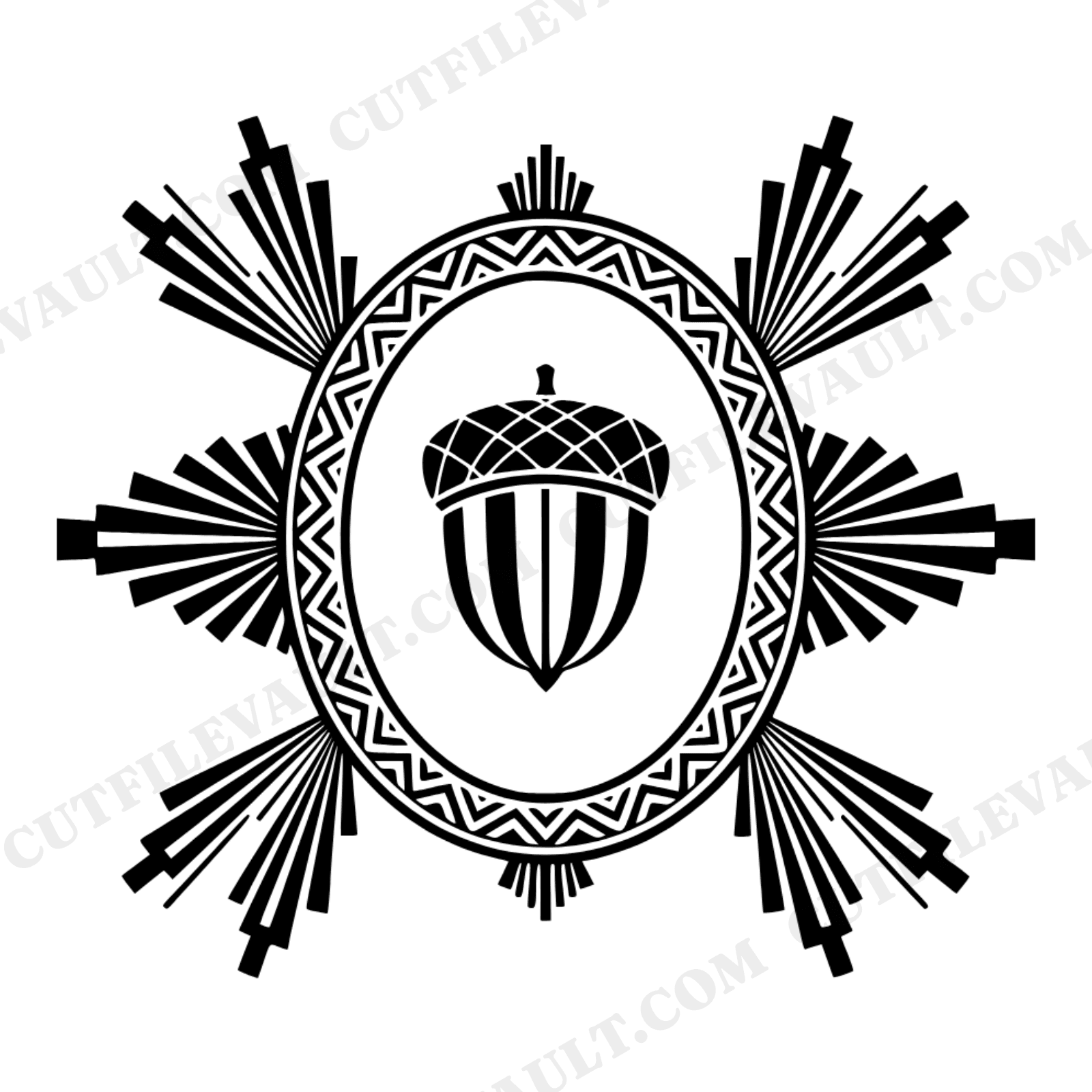Art Deco Easter Acorn SVG, Spring Oval Frame PNG, Geometric Flourish Cut File for Cricut, view 1