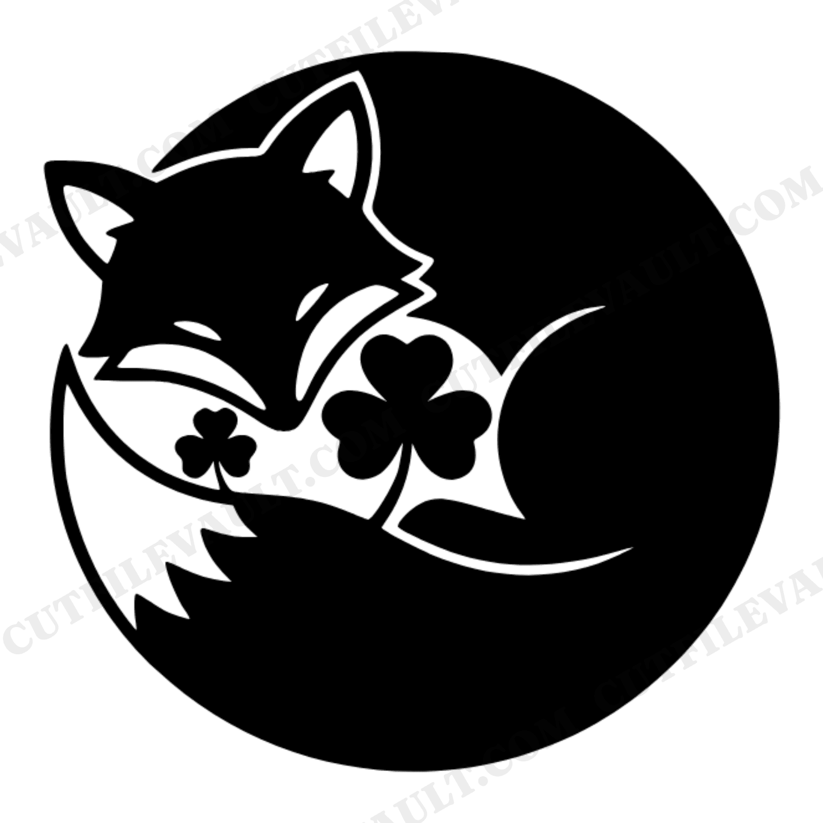 Sleeping Fox Circle SVG with Shamrocks, St Patrick's Day Woodland Cut File PNG, Cottagecore Fox, view 1