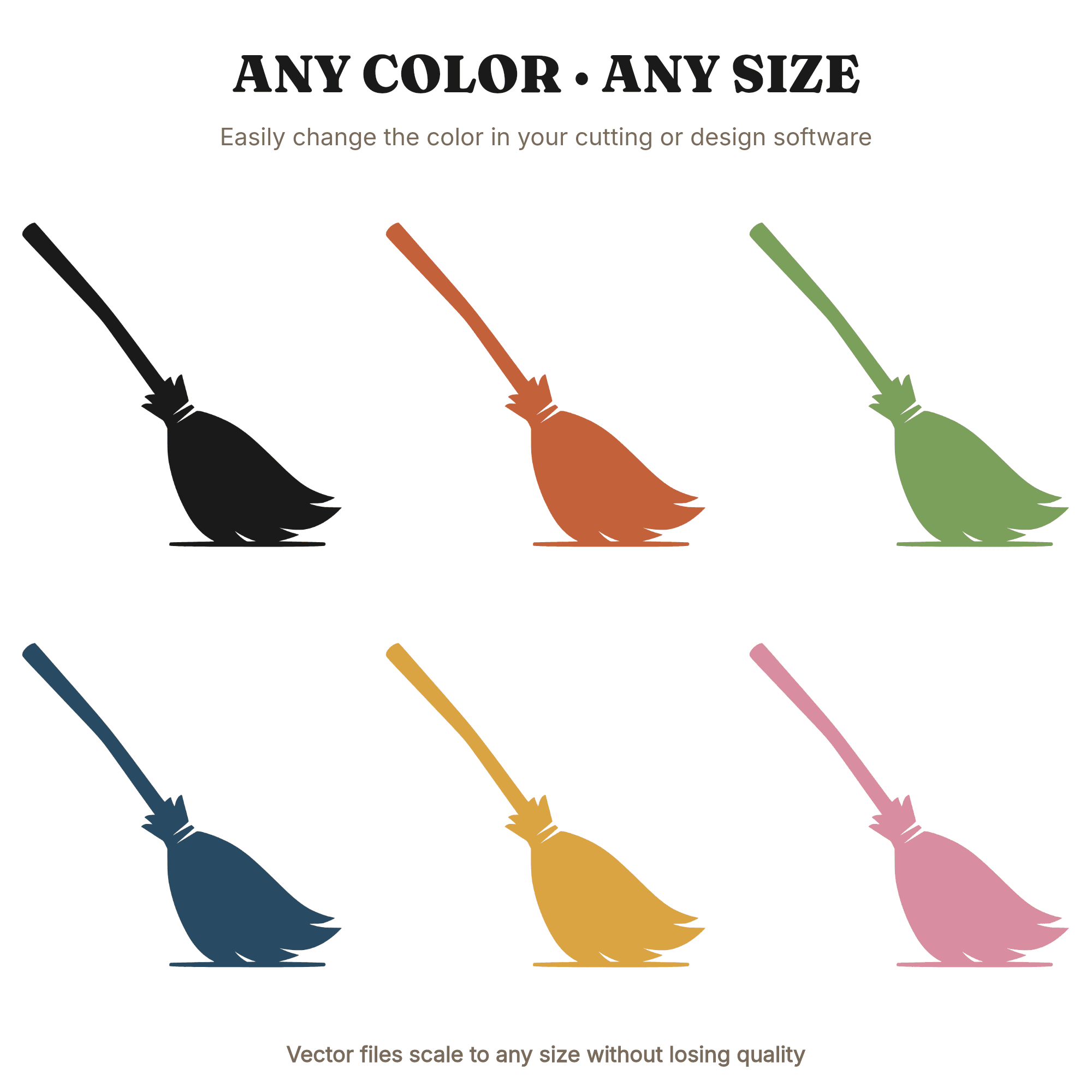 Diagonal Farmhouse Witch Broom SVG, Halloween Broom Silhouette PNG, Mid Century Modern Decor Cut File, view 2