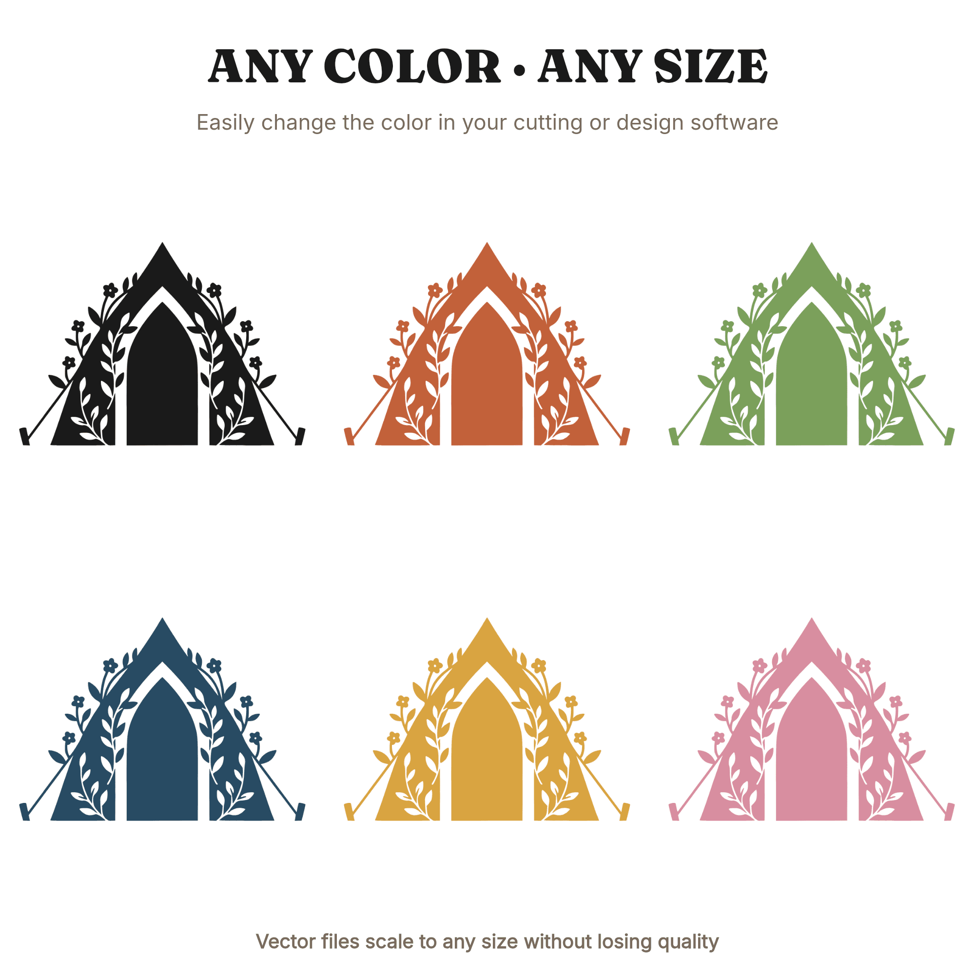 Gothic Arch Camping Tent SVG PNG, Vintage Botanical Vines, Halloween Outdoor Adventure Cut File, view 2